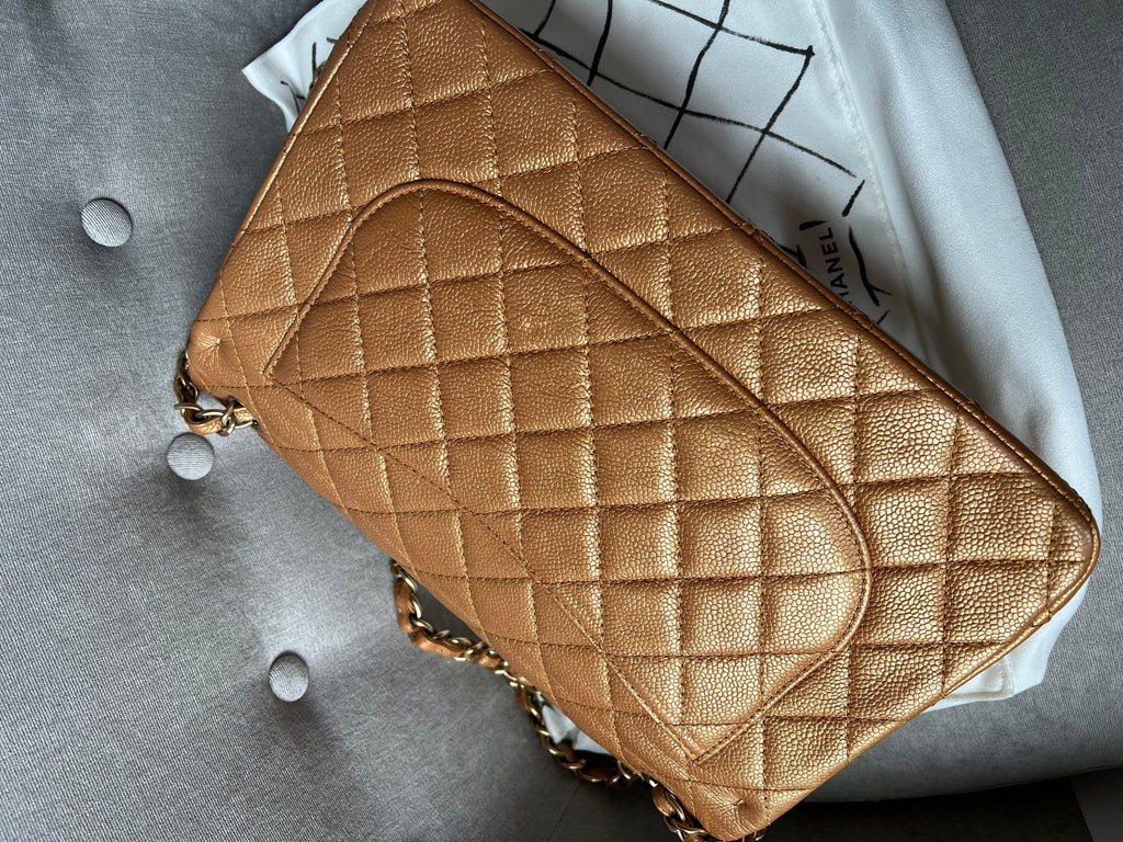 Chanel Jumbo Double Flap in Gold Caviar (RRP £9,670)
