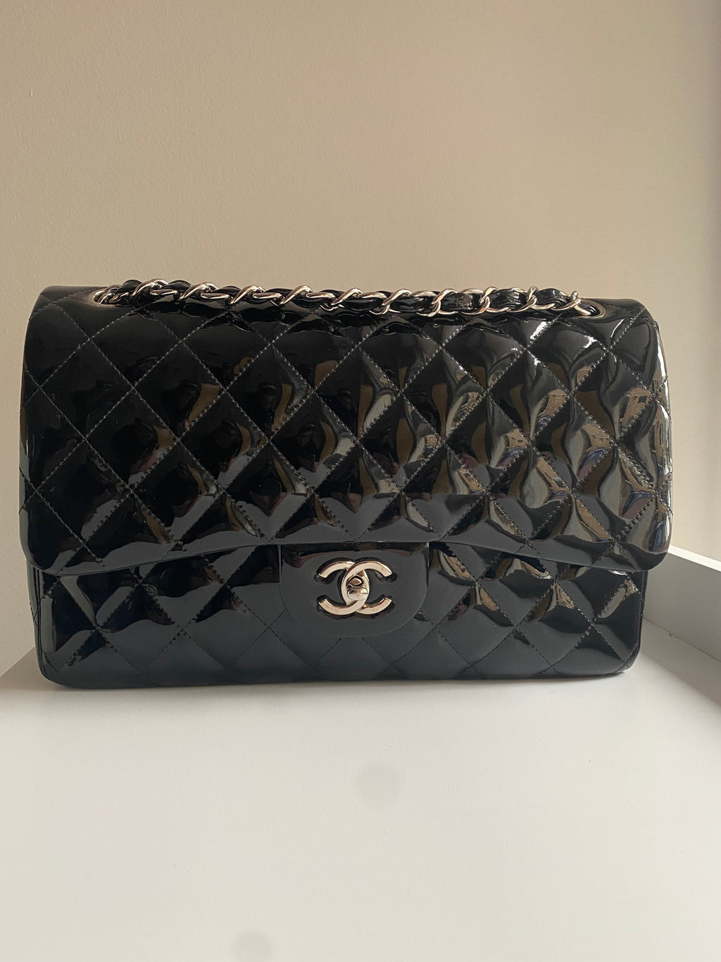 CHANEL Jumbo Classic Double Flap Patent Black