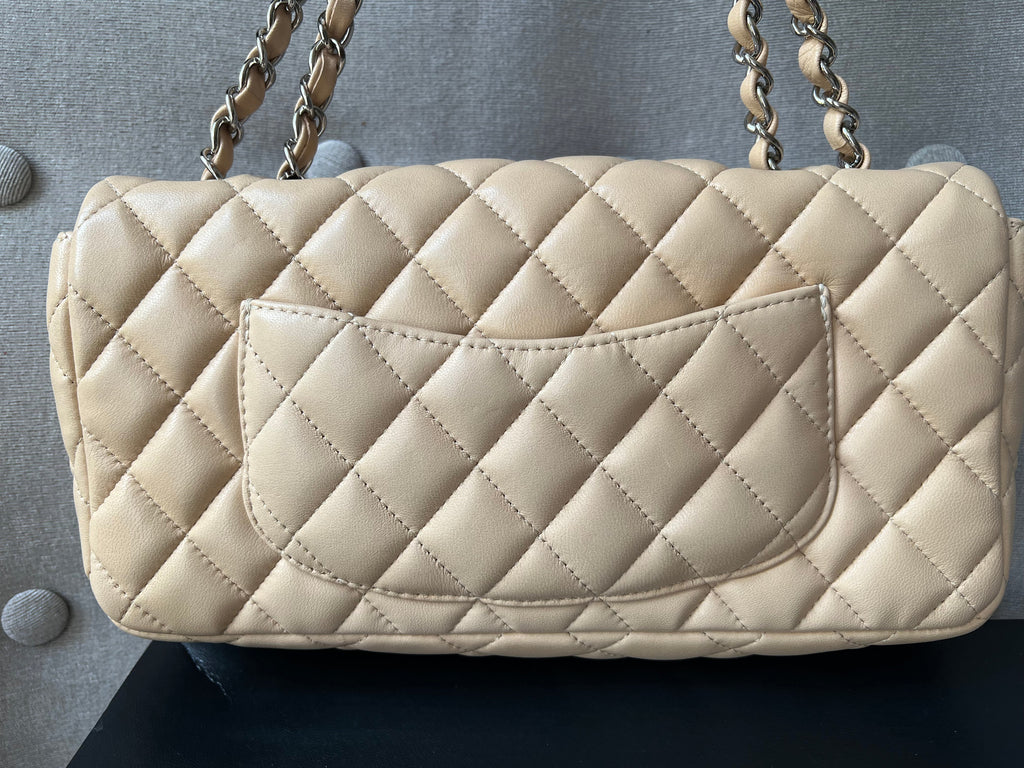Chanel East West Flap in Light Beige Lambskin Silver Hardware