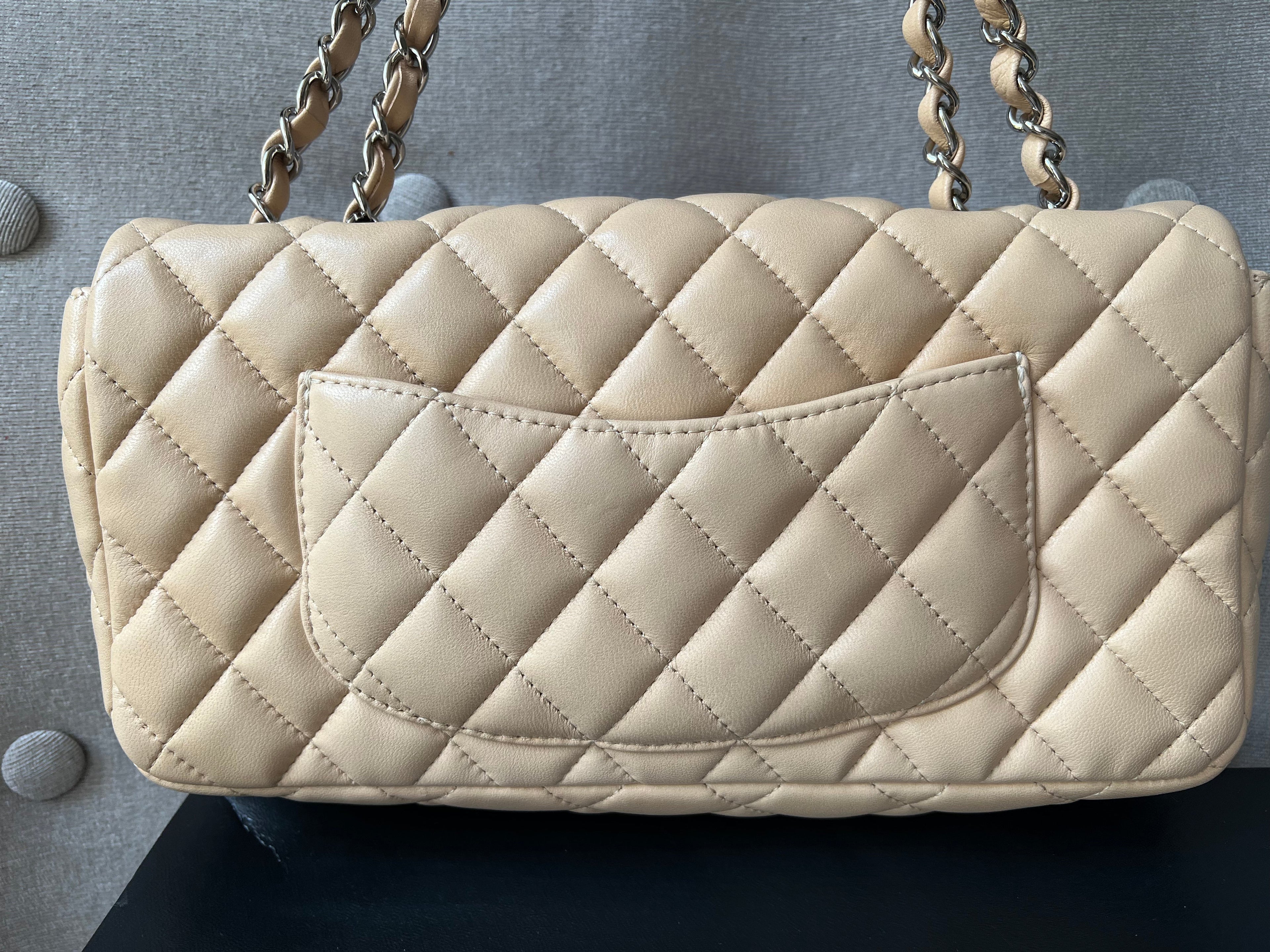 Chanel East West Flap in Light Beige Lambskin Silver Hardware