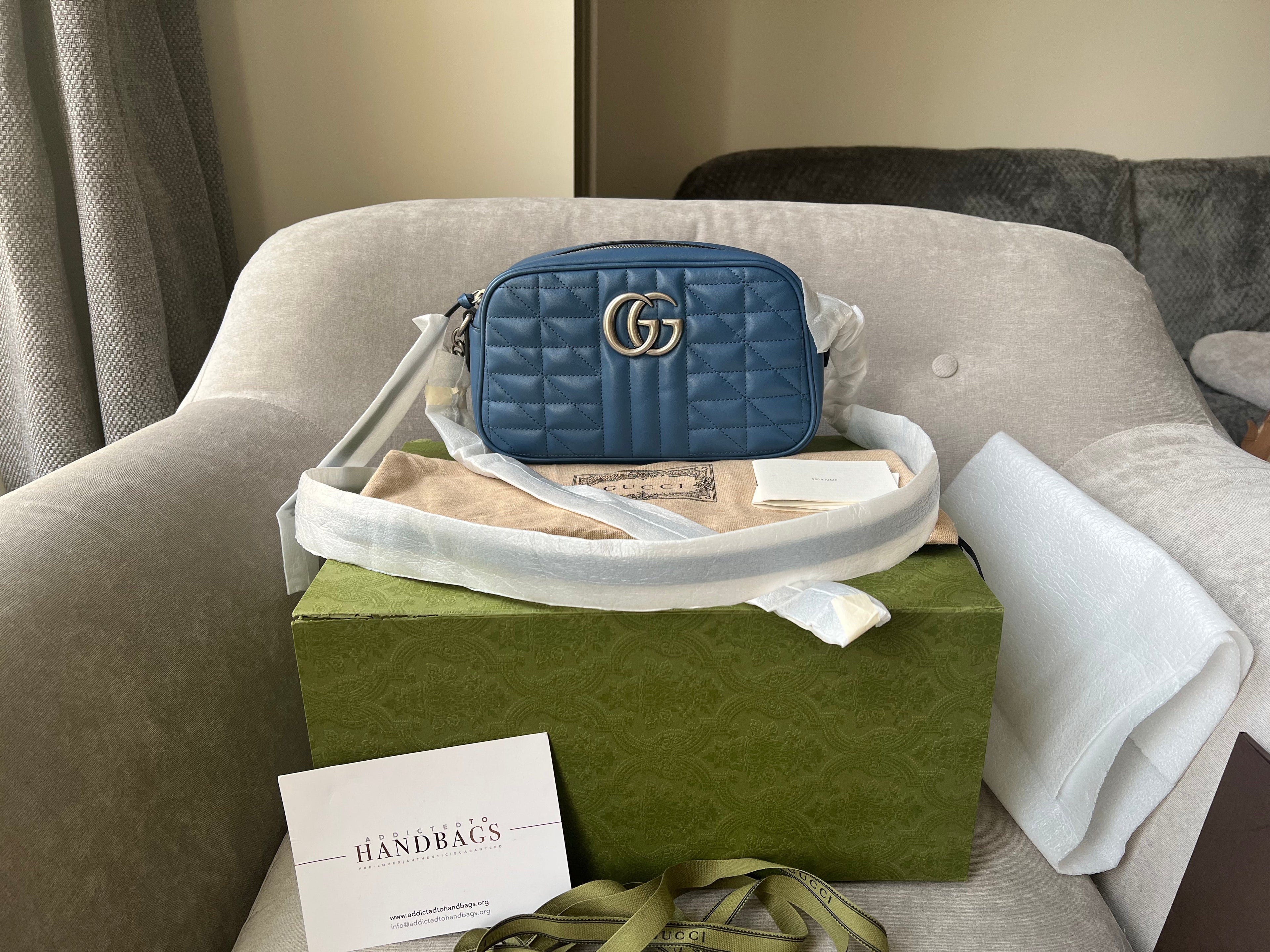 Gucci Aria GG Blue Marmont Small Shoulder Bag (RRP ��1250)