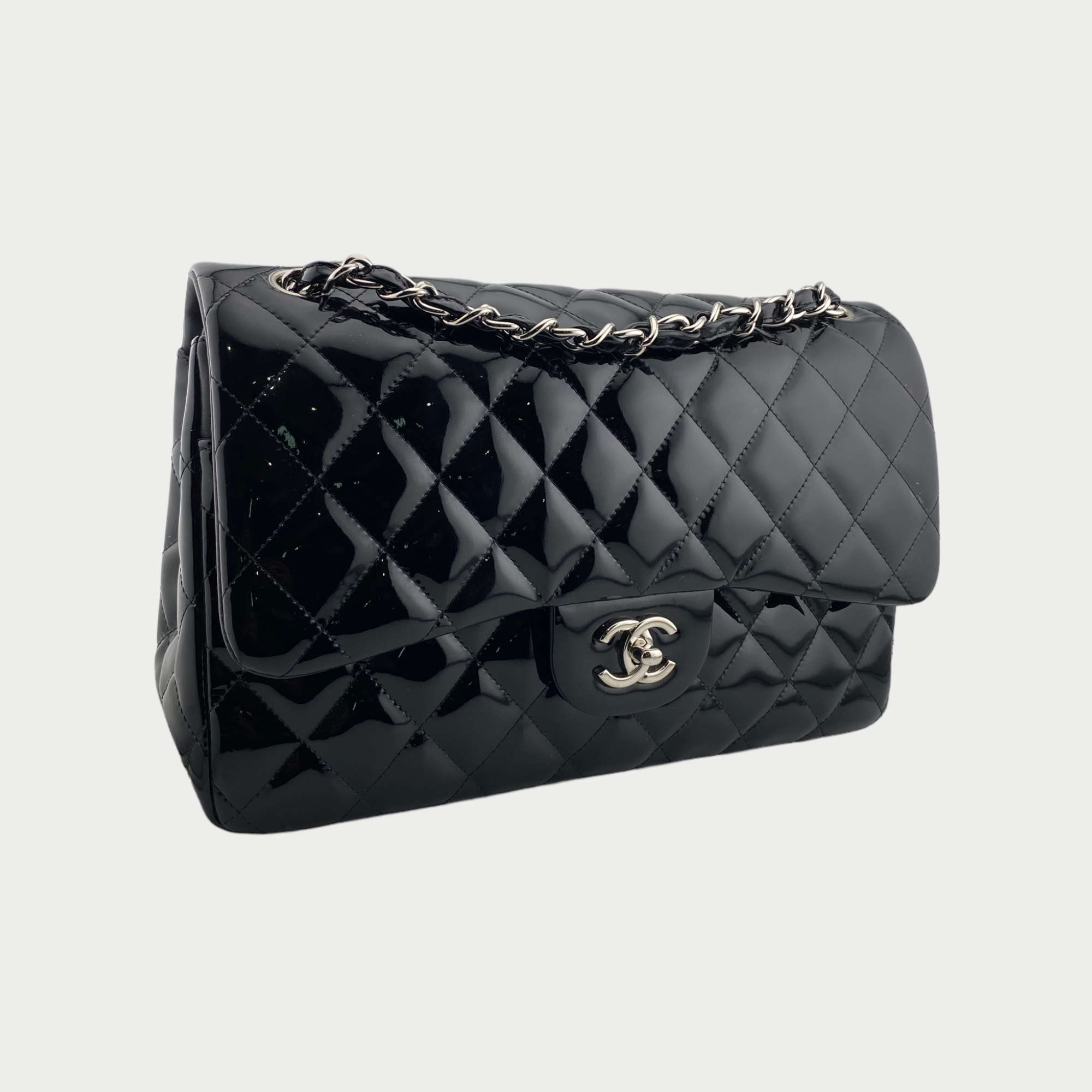CHANEL Jumbo Classic Double Flap Patent Black