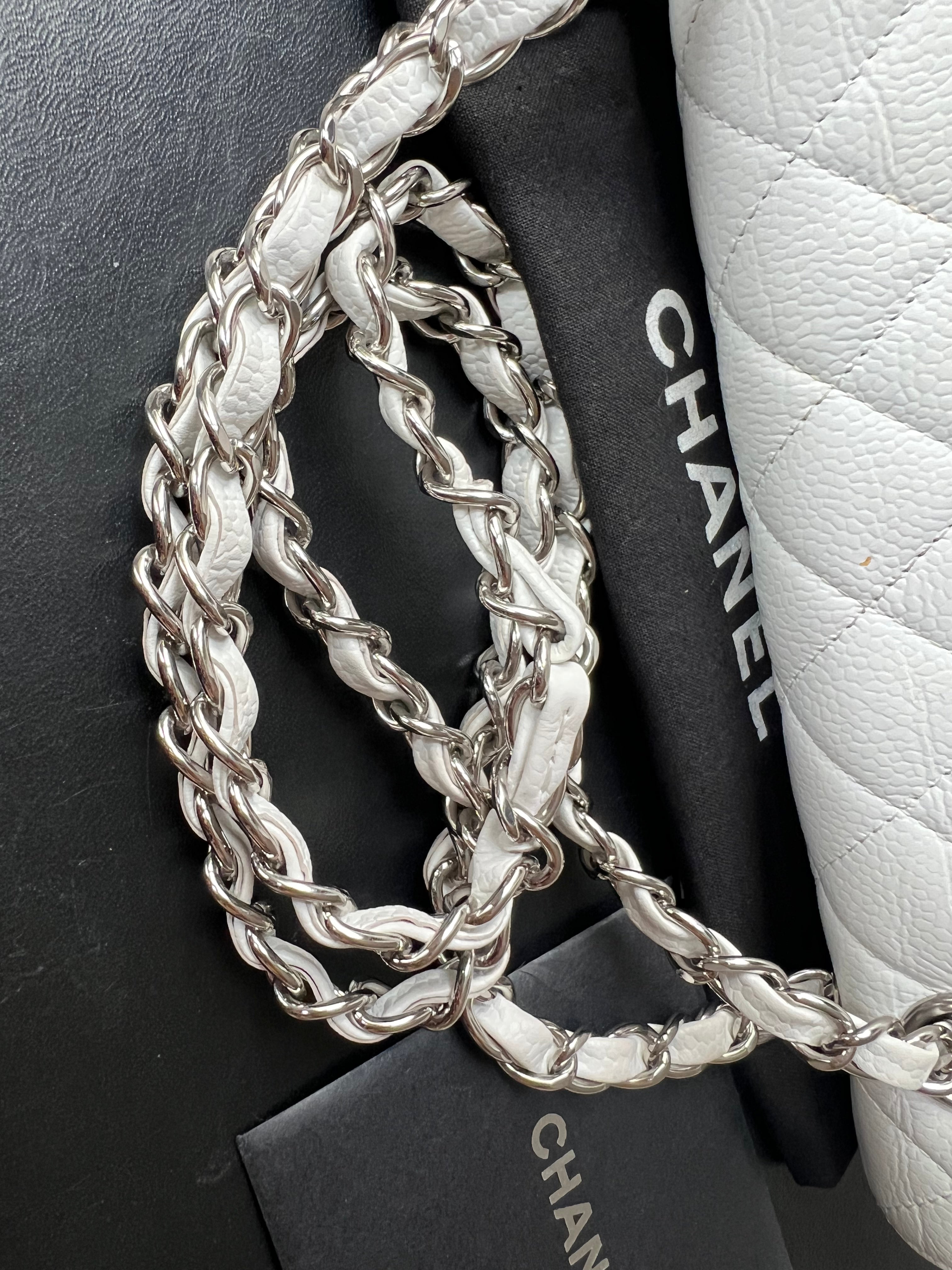 Chanel Medium Classic Flap in White Caviar (RRP £8,530)