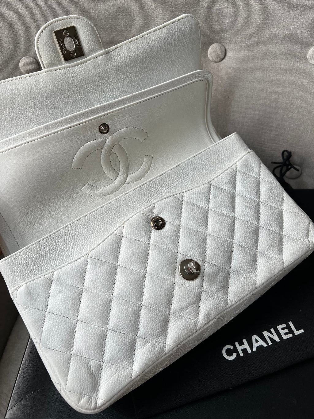 Chanel Medium Classic Flap in White Caviar (RRP £8,530)