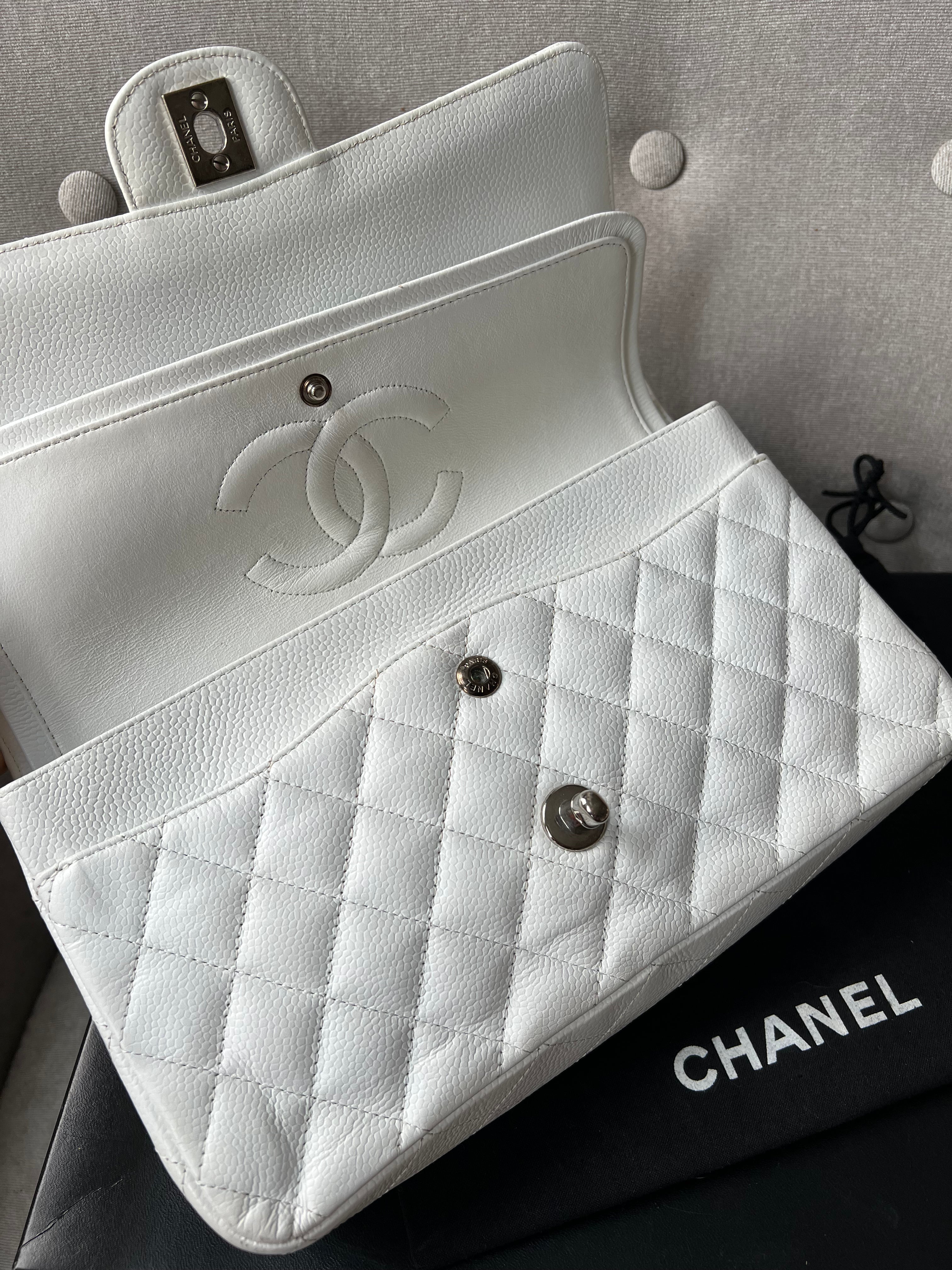 Chanel Medium Classic Flap in White Caviar (RRP £8,530)