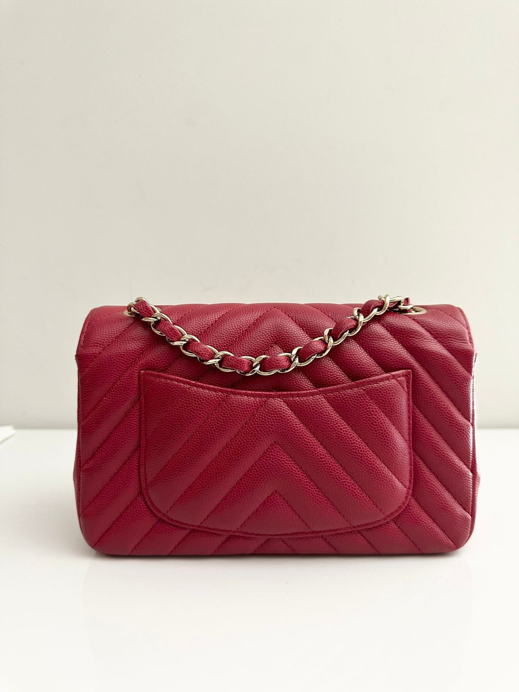 CHANEL Caviar Red 18B Quilted Classic Flap Mini LGHW