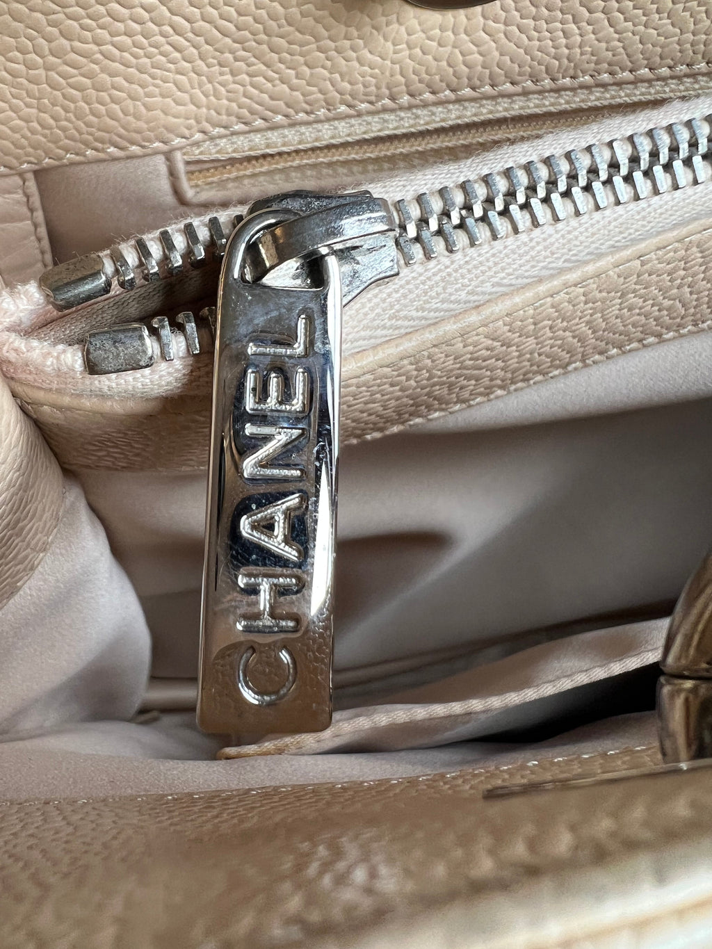 Chanel Light Beige Caviar Grand Shopper Tote with gold hardware (GST)