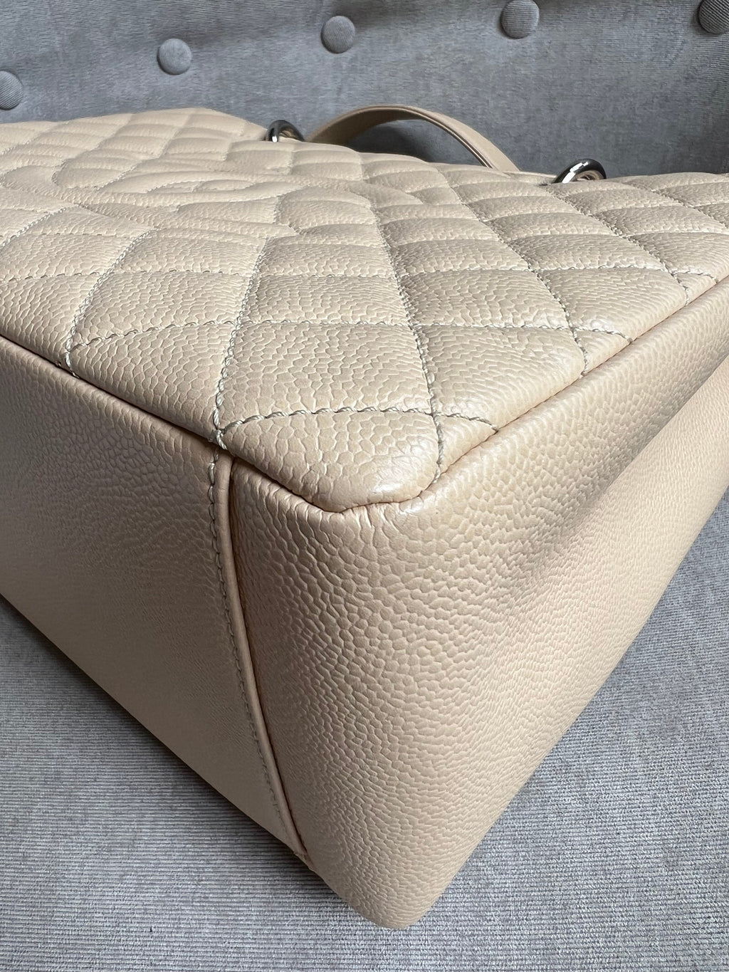 Chanel Light Beige Caviar Grand Shopper Tote with gold hardware (GST)