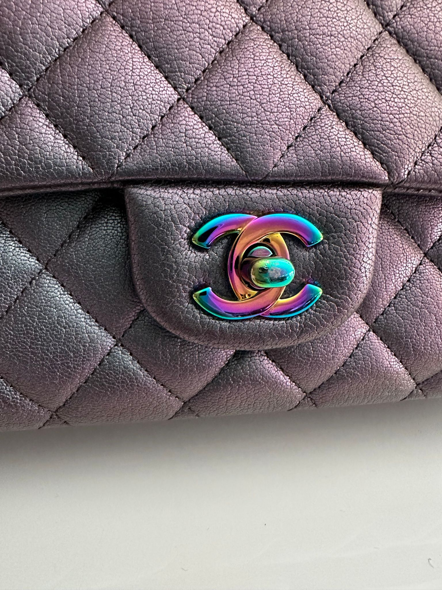 Chanel Classic Medium Goat Flap Purple Rainbow Hardware
