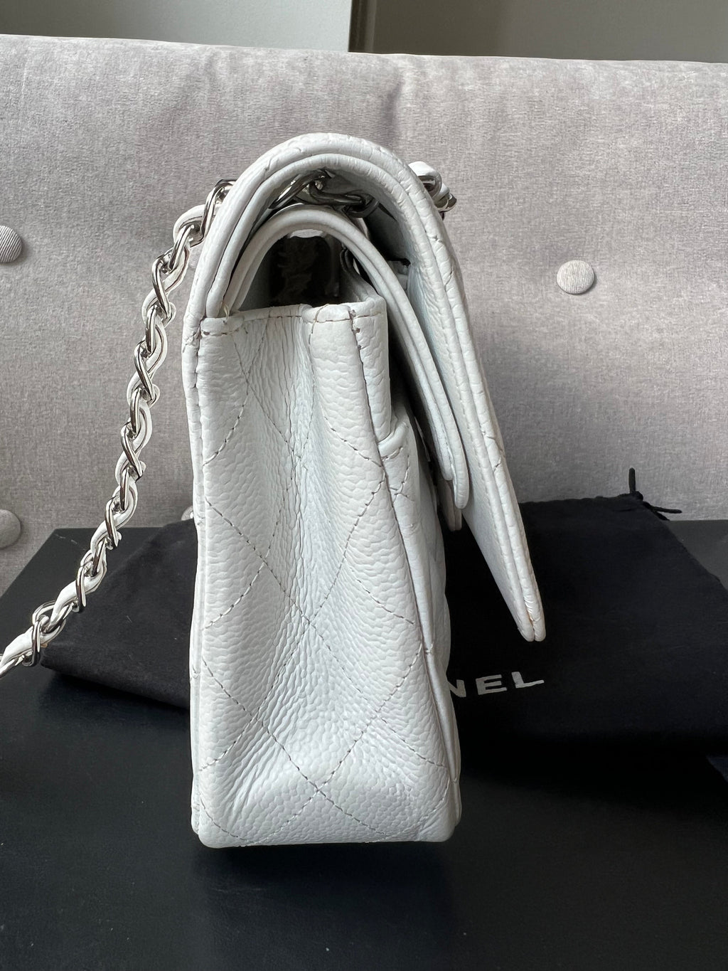 Chanel Medium Classic Flap in White Caviar (RRP £8,530)