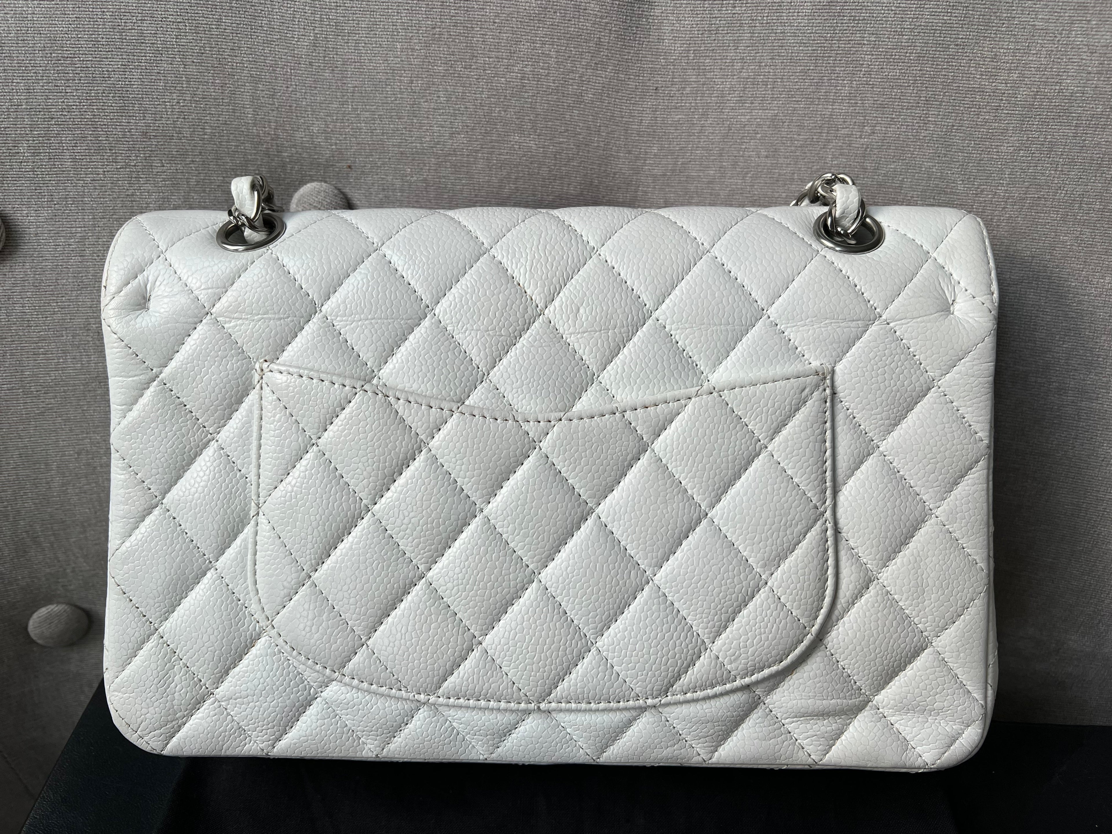 Chanel Medium Classic Flap in White Caviar (RRP £8,530)