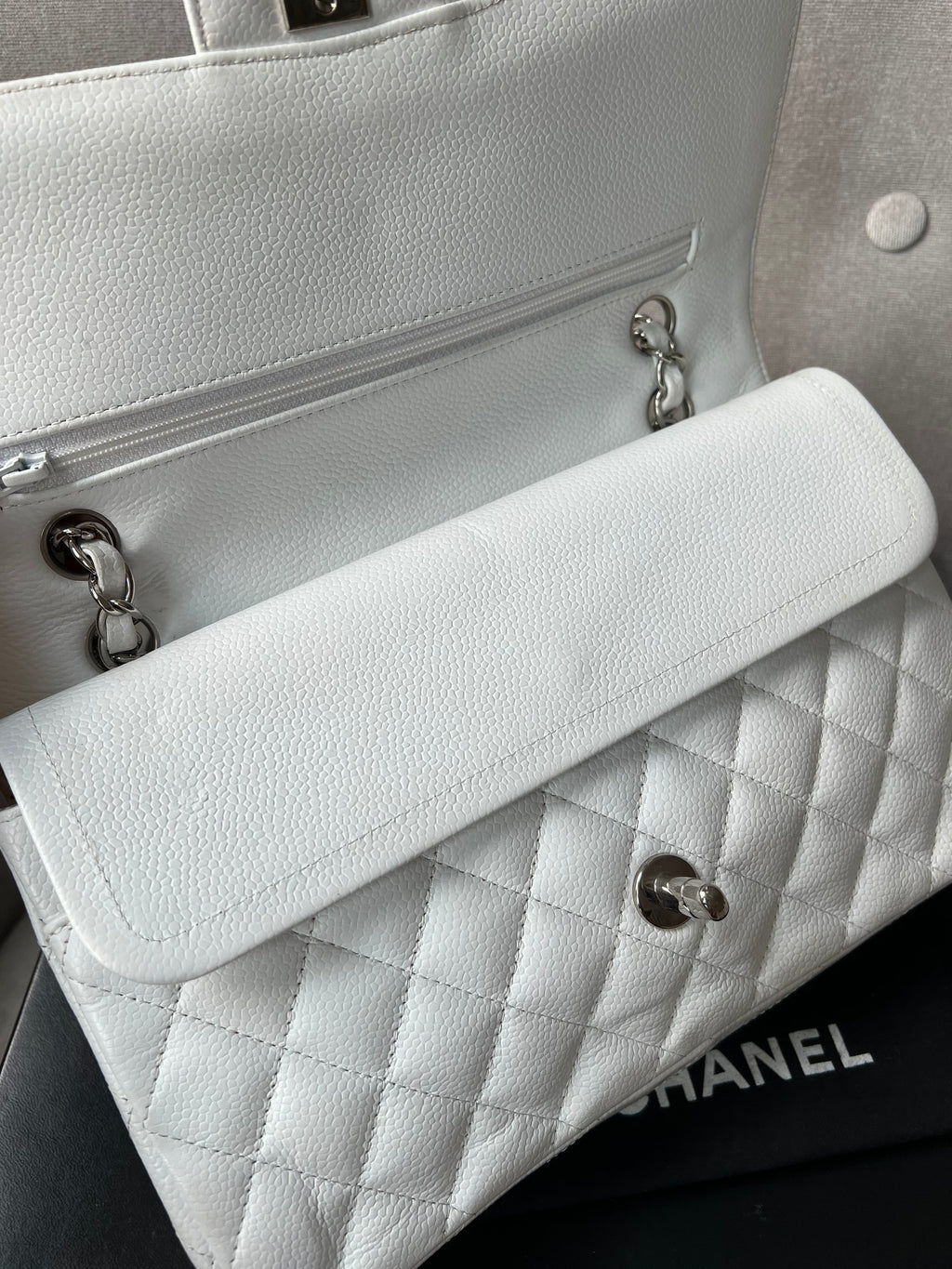Chanel Medium Classic Flap in White Caviar (RRP £8,530)