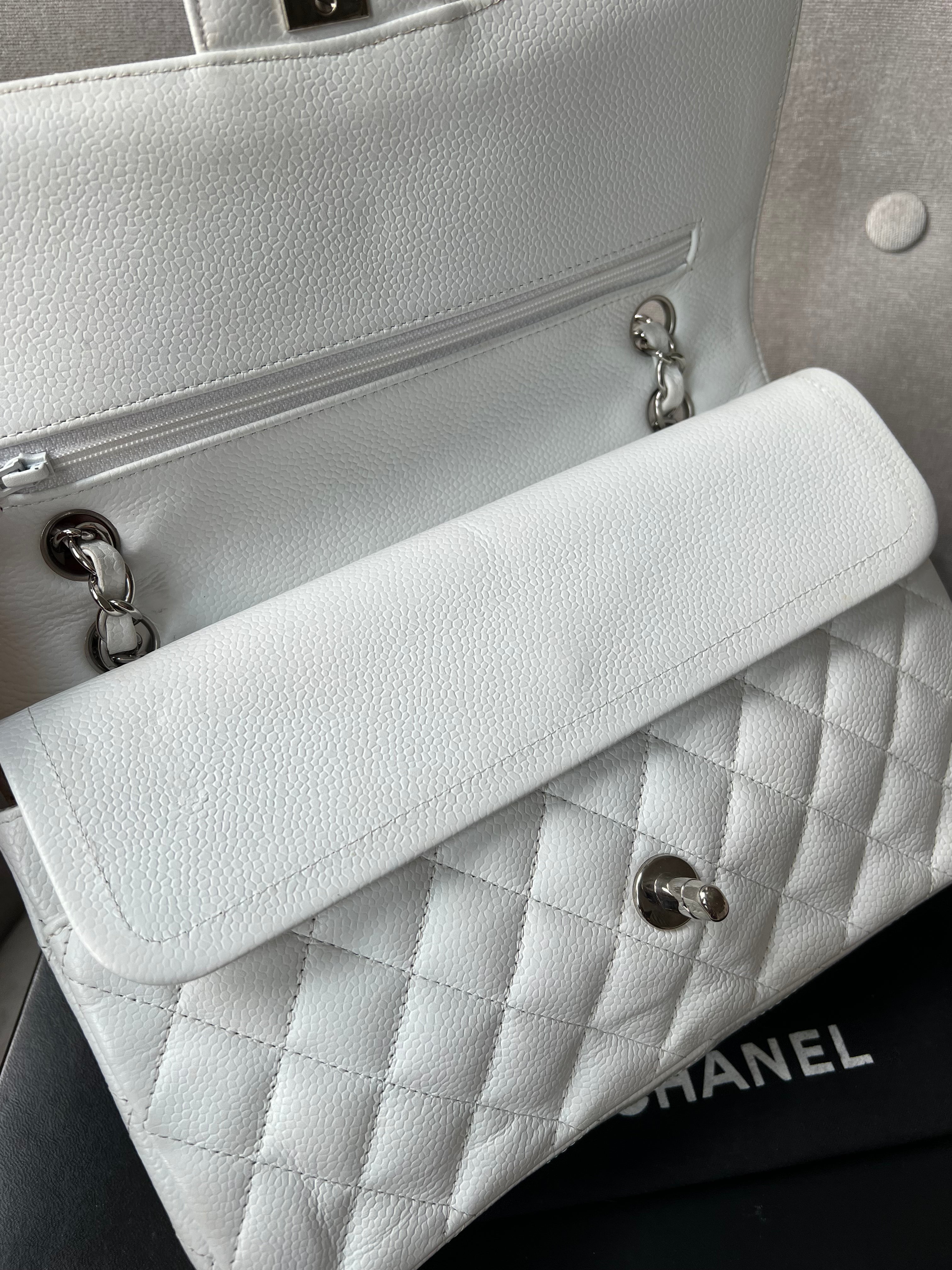 Chanel Medium Classic Flap in White Caviar (RRP £8,530)