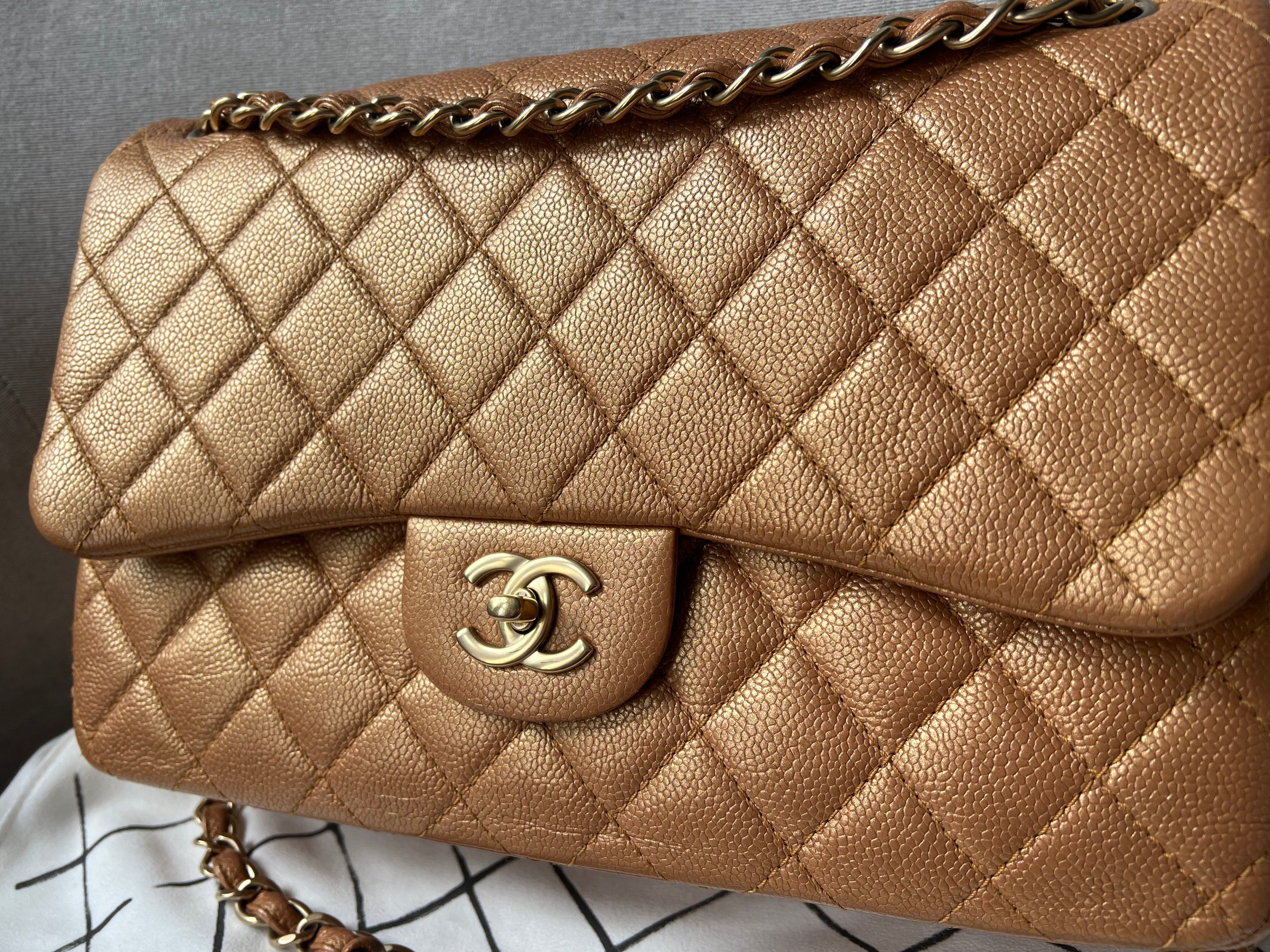 Chanel Jumbo Double Flap in Gold Caviar (RRP £9,670)