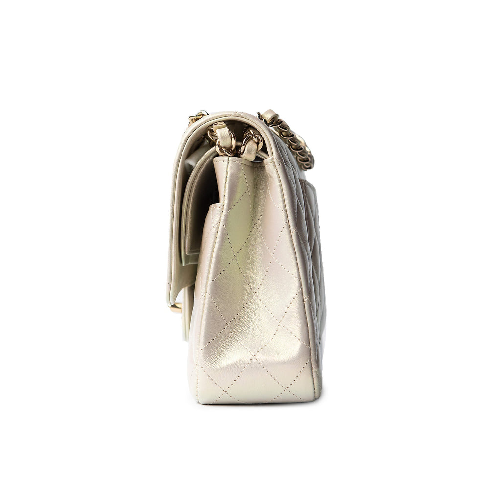 CHANEL 20B Iridescent Ivory Medium Classic Double Flap