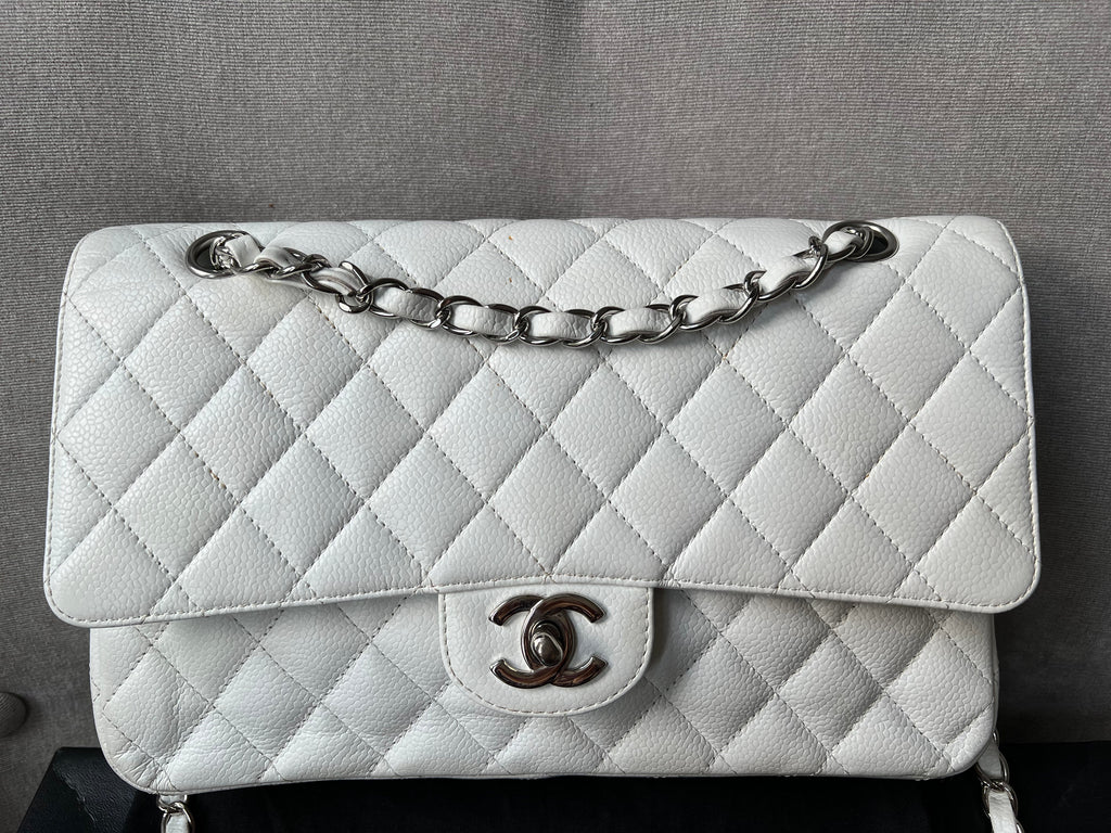 Chanel Medium Classic Flap in White Caviar (RRP £8,530)