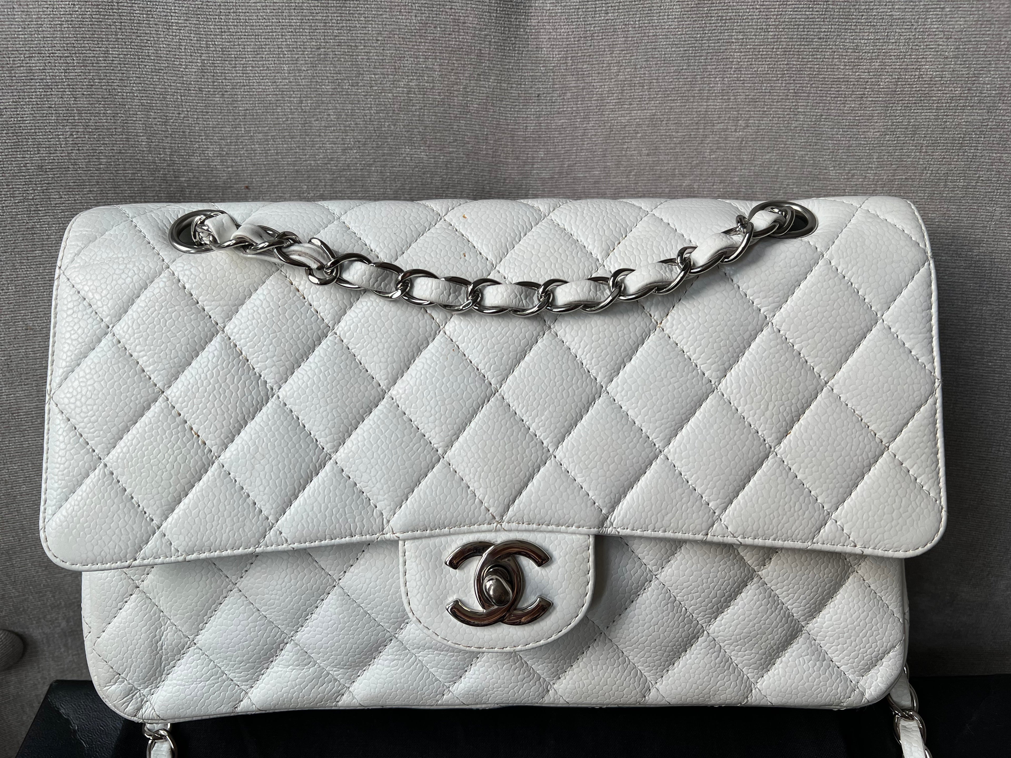 Chanel Medium Classic Flap in White Caviar (RRP £8,530)