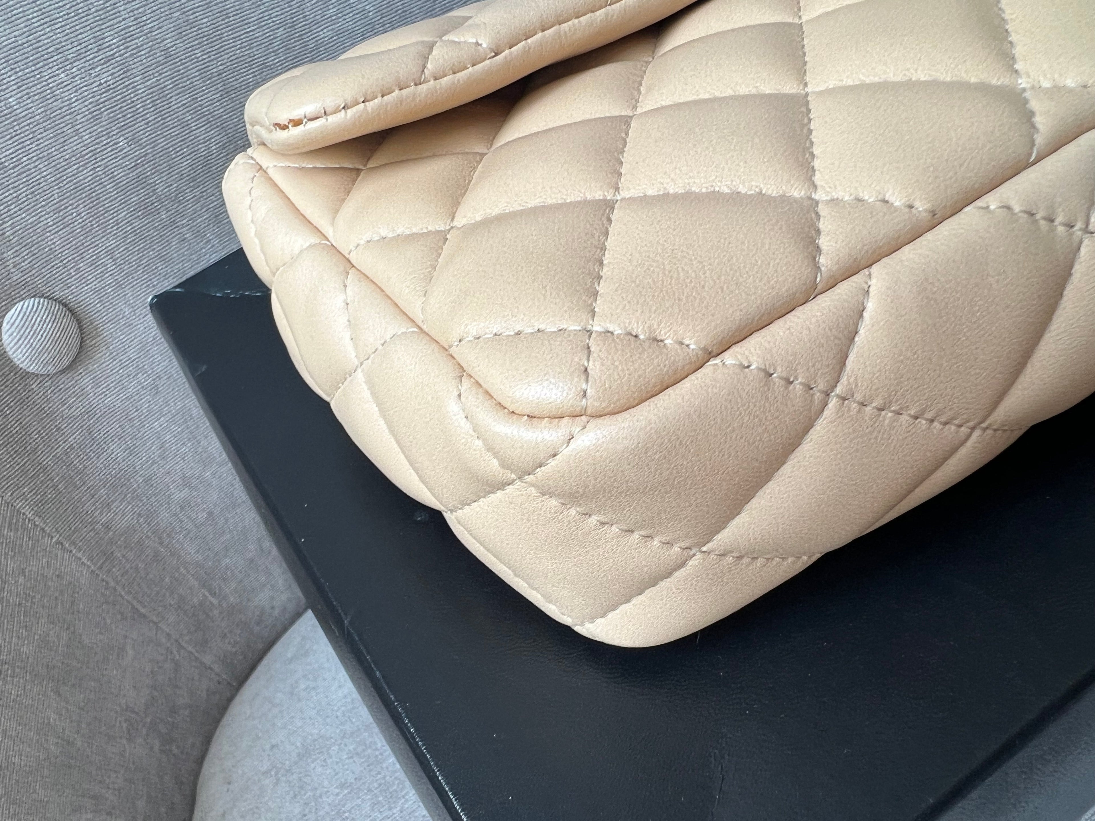 Chanel East West Flap in Light Beige Lambskin Silver Hardware
