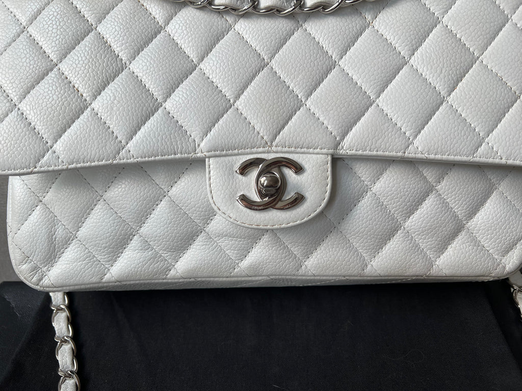 Chanel Medium Classic Flap in White Caviar (RRP £8,530)