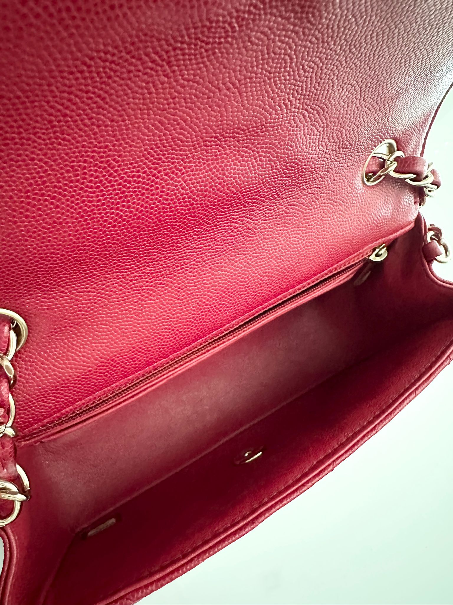 CHANEL Caviar Red 18B Quilted Classic Flap Mini LGHW