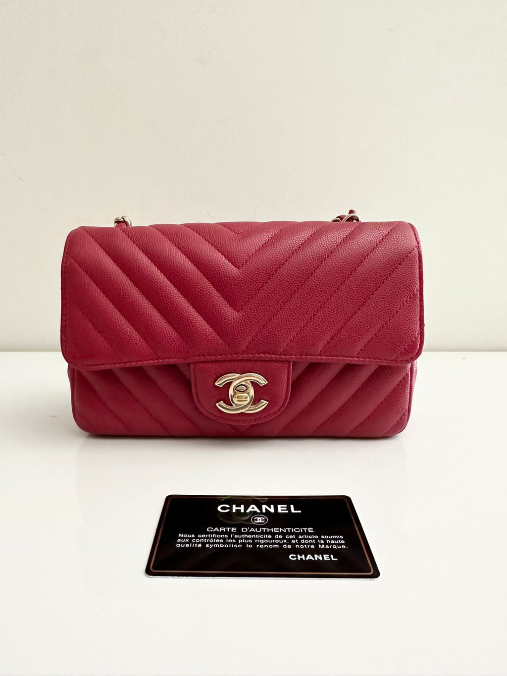 CHANEL Caviar Red 18B Quilted Classic Flap Mini LGHW