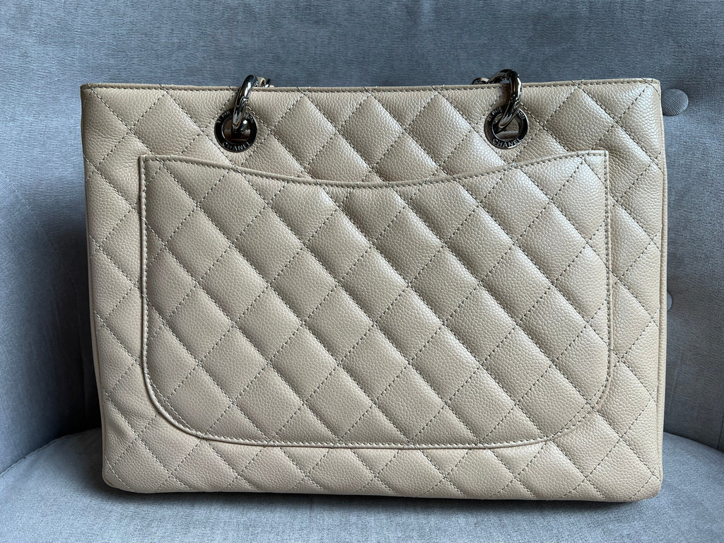 Chanel Light Beige Caviar Grand Shopper Tote with gold hardware (GST)