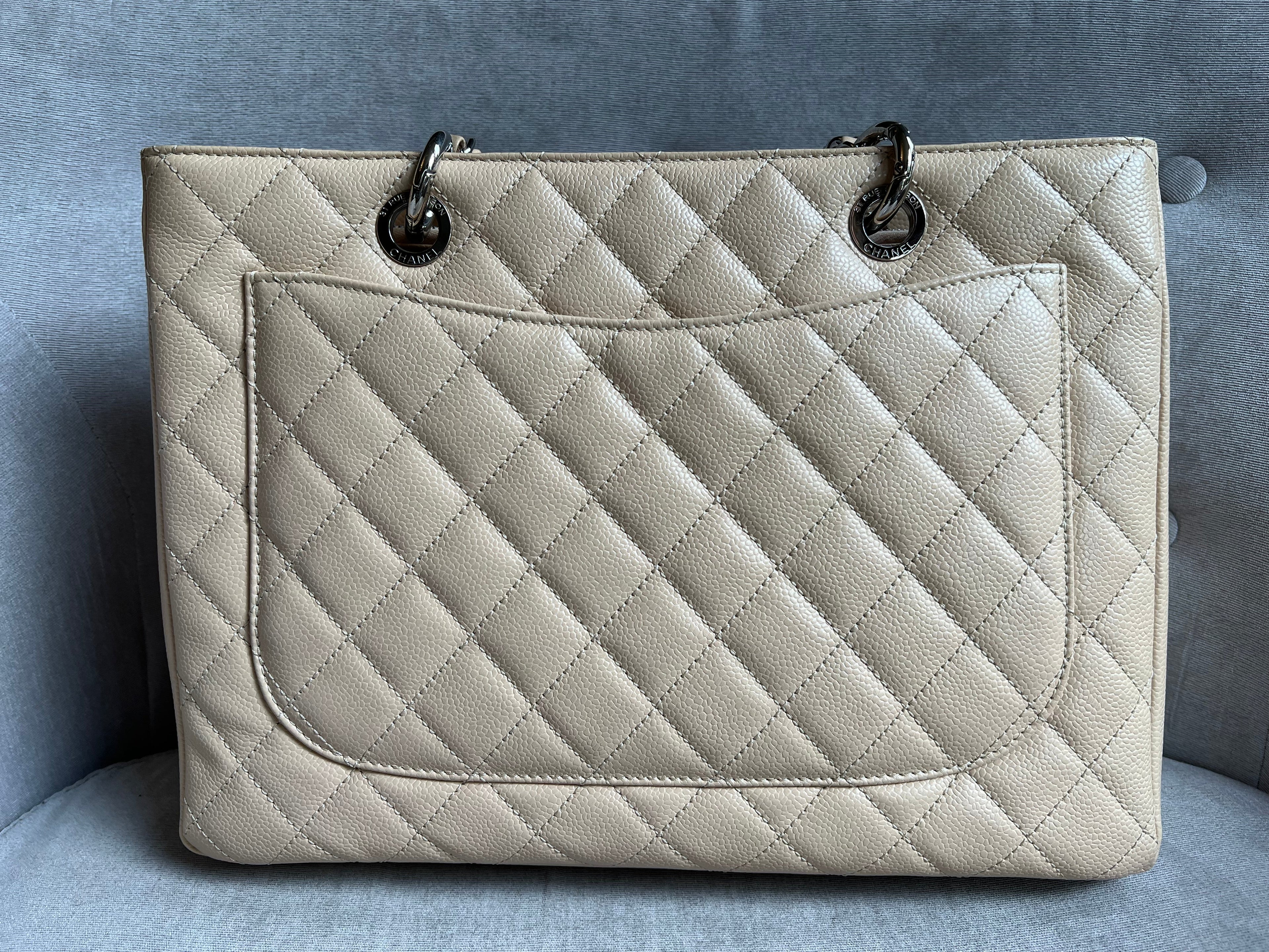 Chanel Light Beige Caviar Grand Shopper Tote with gold hardware (GST)