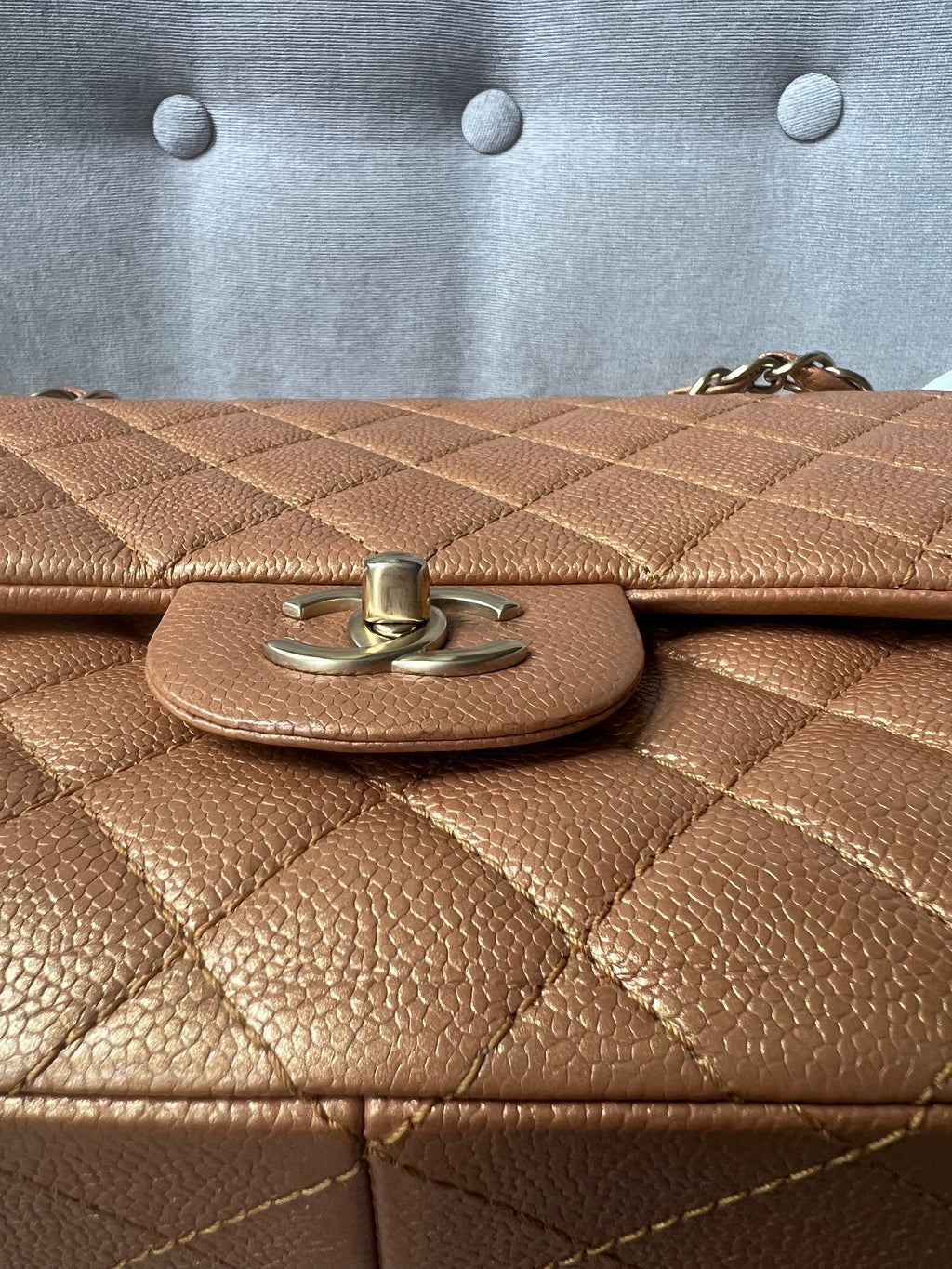Chanel Jumbo Double Flap in Gold Caviar (RRP £9,670)
