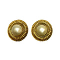 Chanel vintage clip round earrings with glass pearl  - 1990s