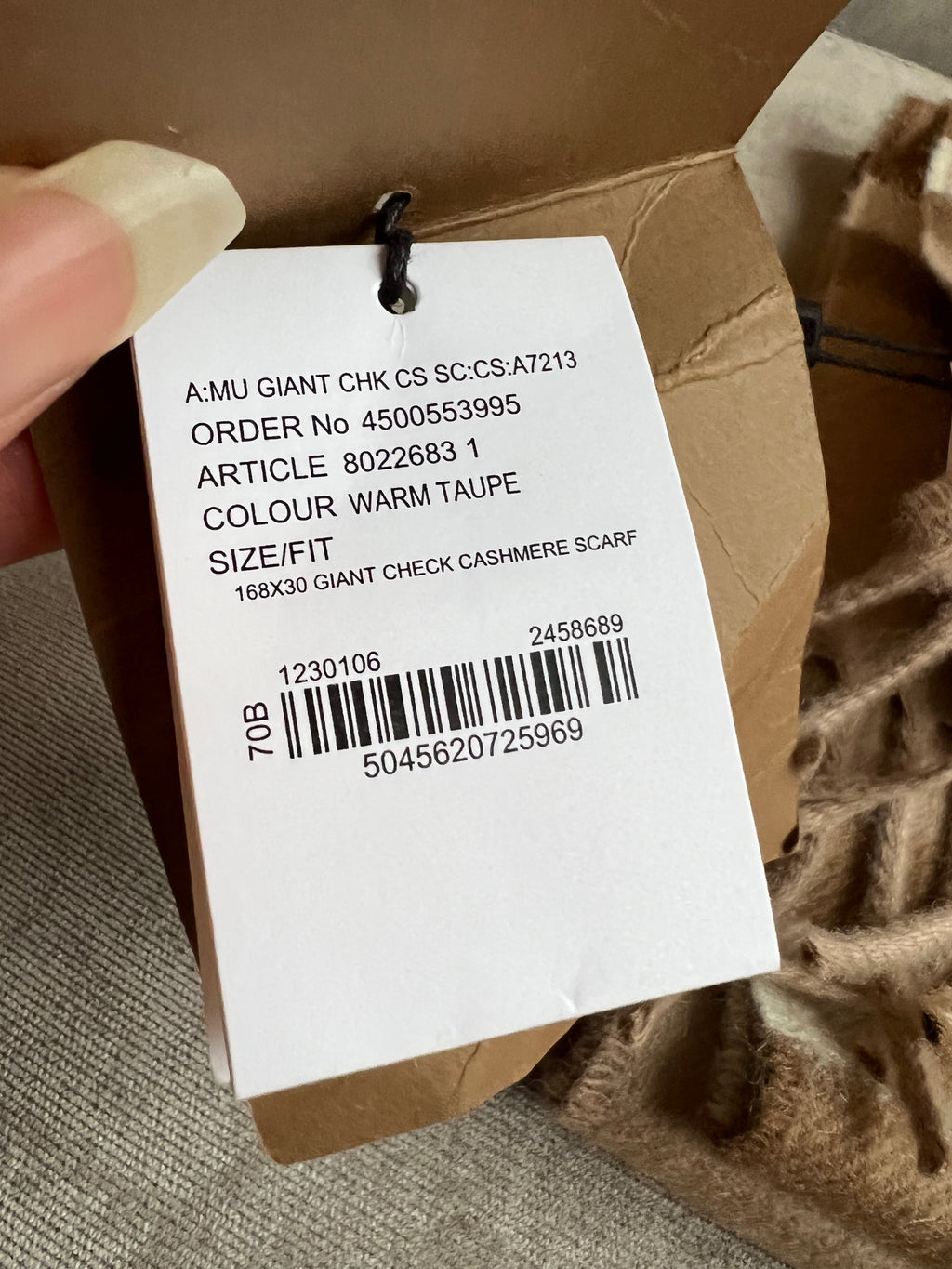 Burberry Classic Check Warm Taupe Cashmere Scarf (RRP £420)