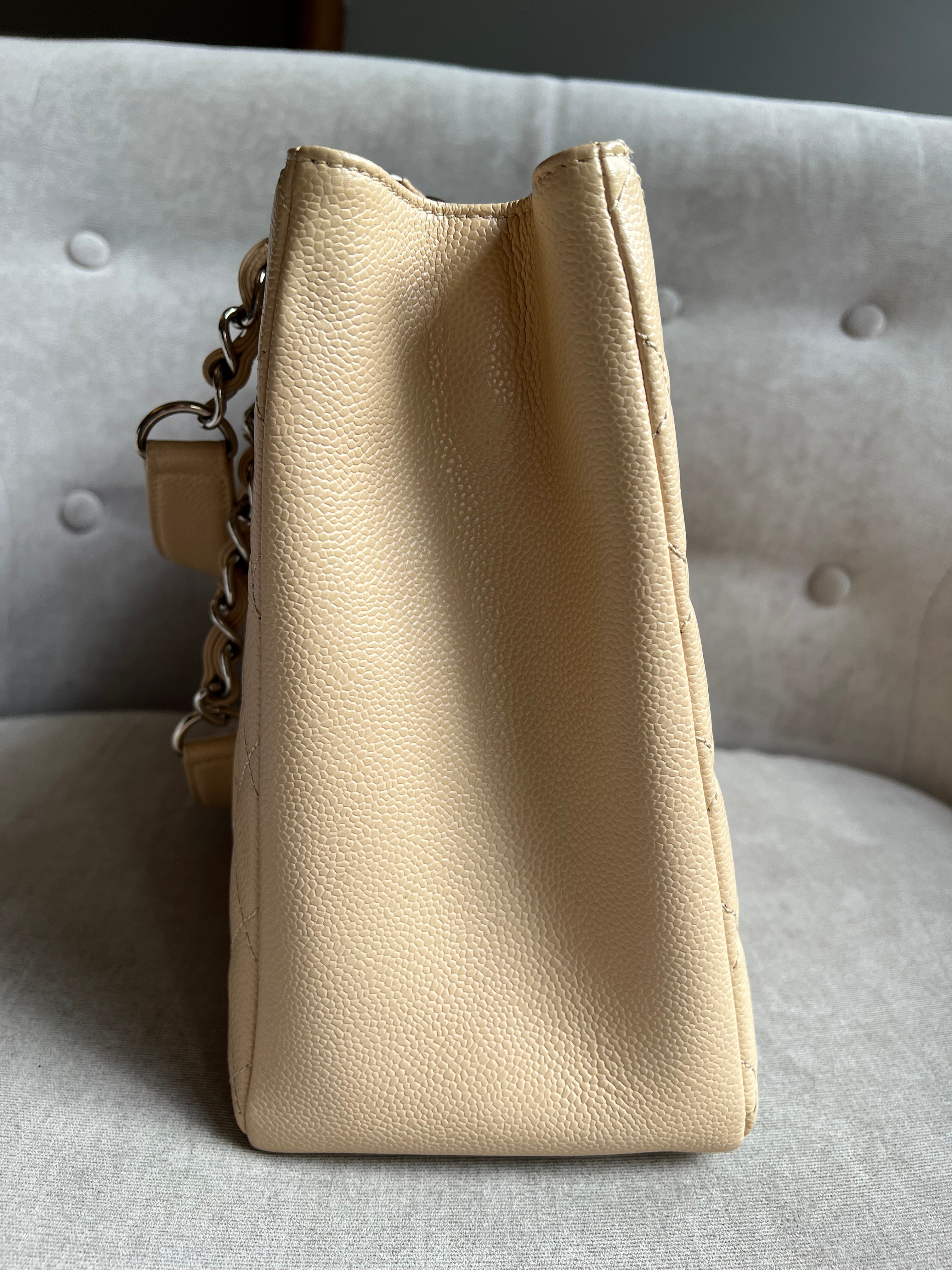 Chanel Light Beige Caviar Grand Shopper Tote with gold hardware (GST)