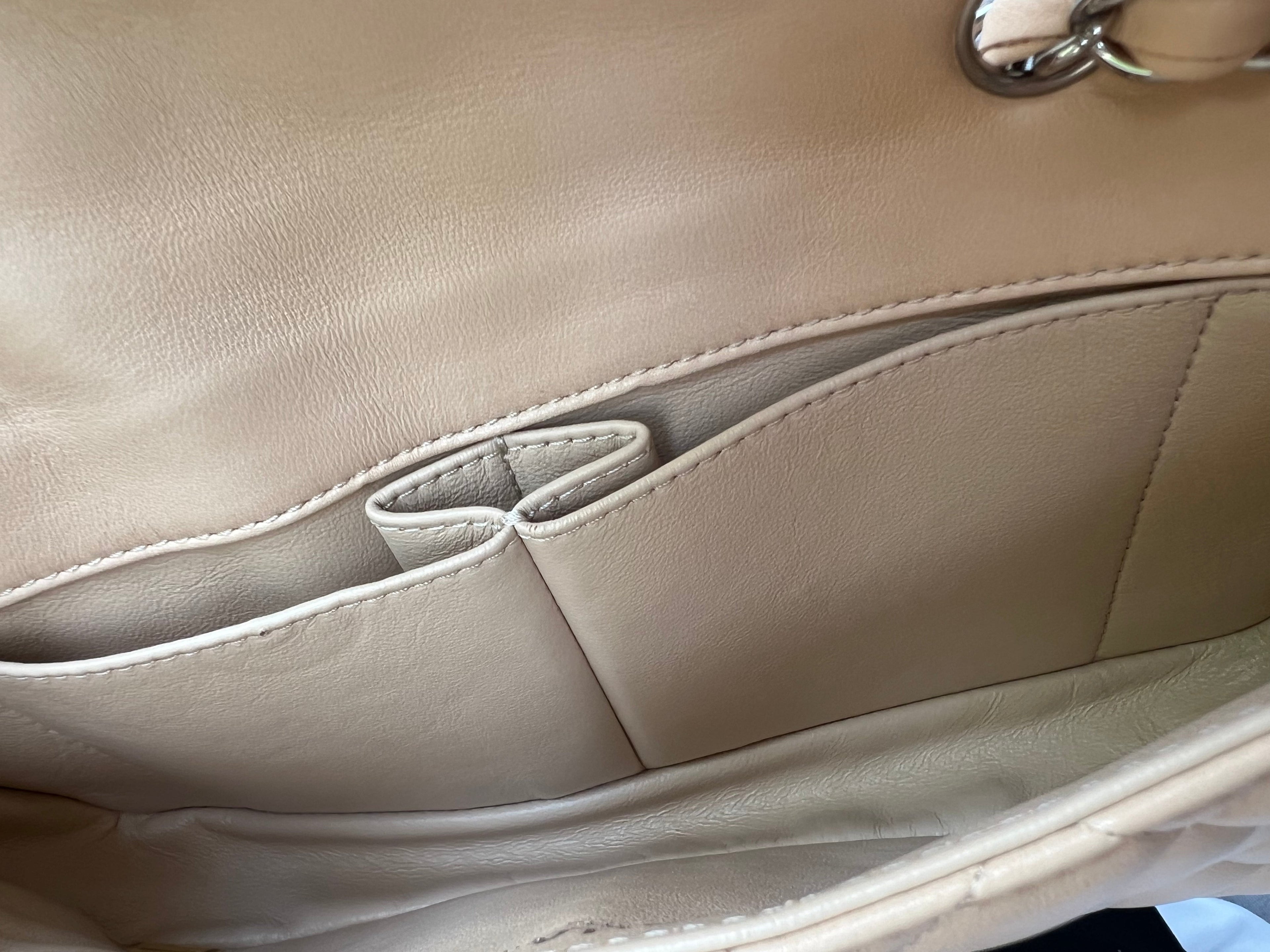 Chanel East West Flap in Light Beige Lambskin Silver Hardware