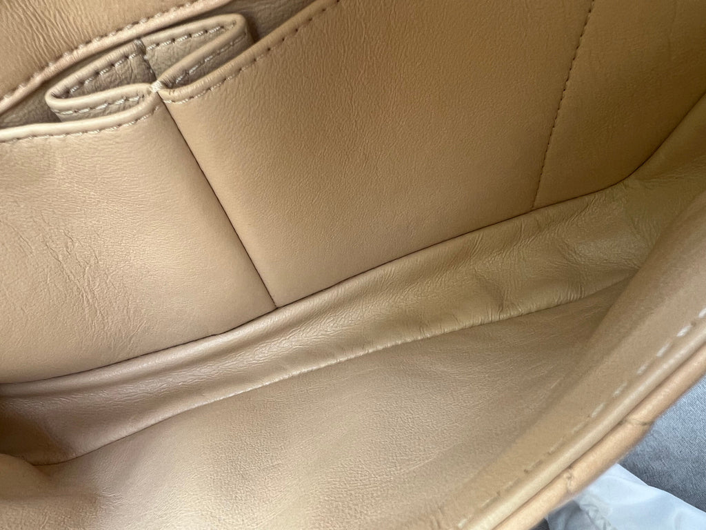 Chanel East West Flap in Light Beige Lambskin Silver Hardware