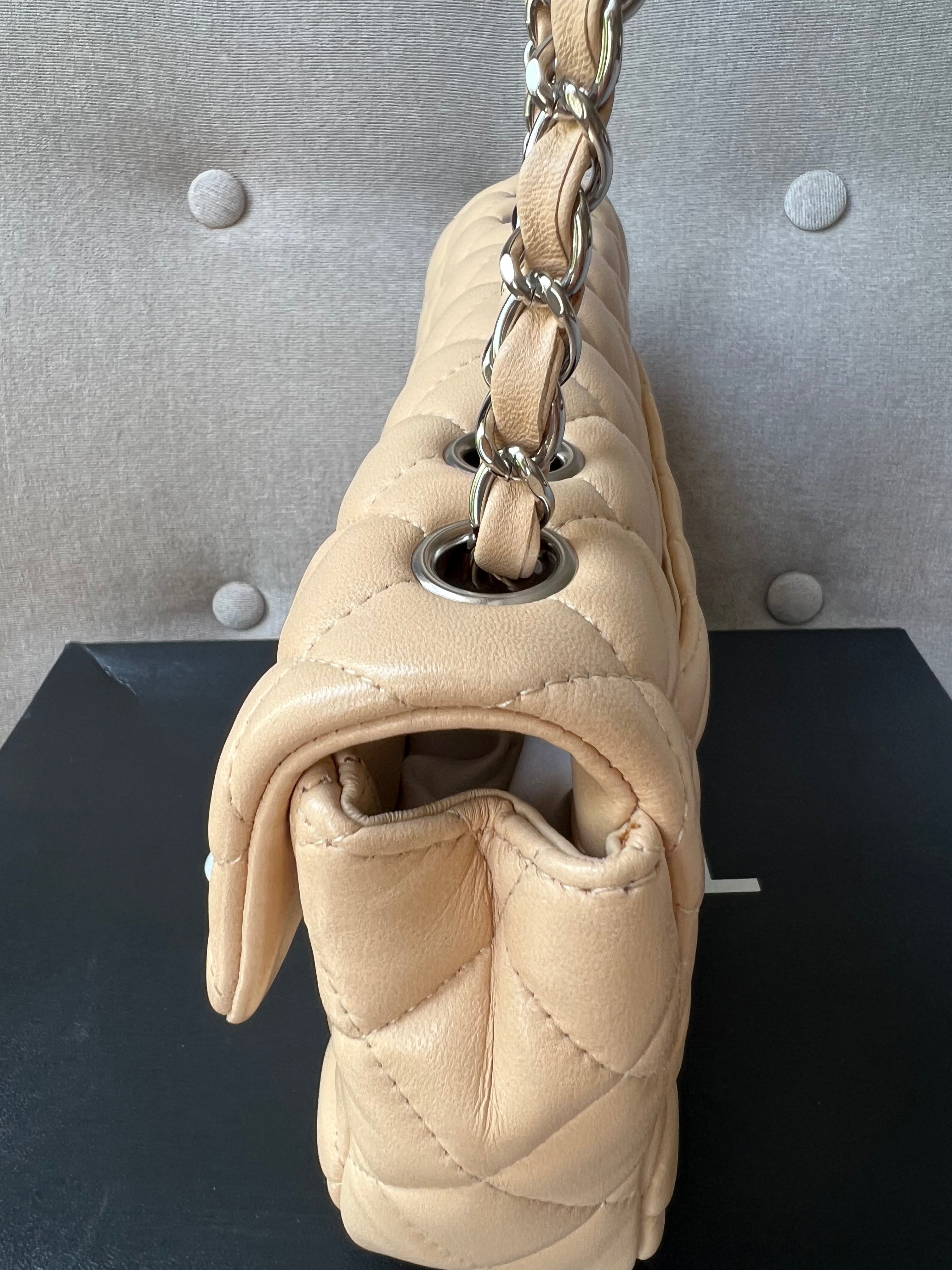Chanel East West Flap in Light Beige Lambskin Silver Hardware