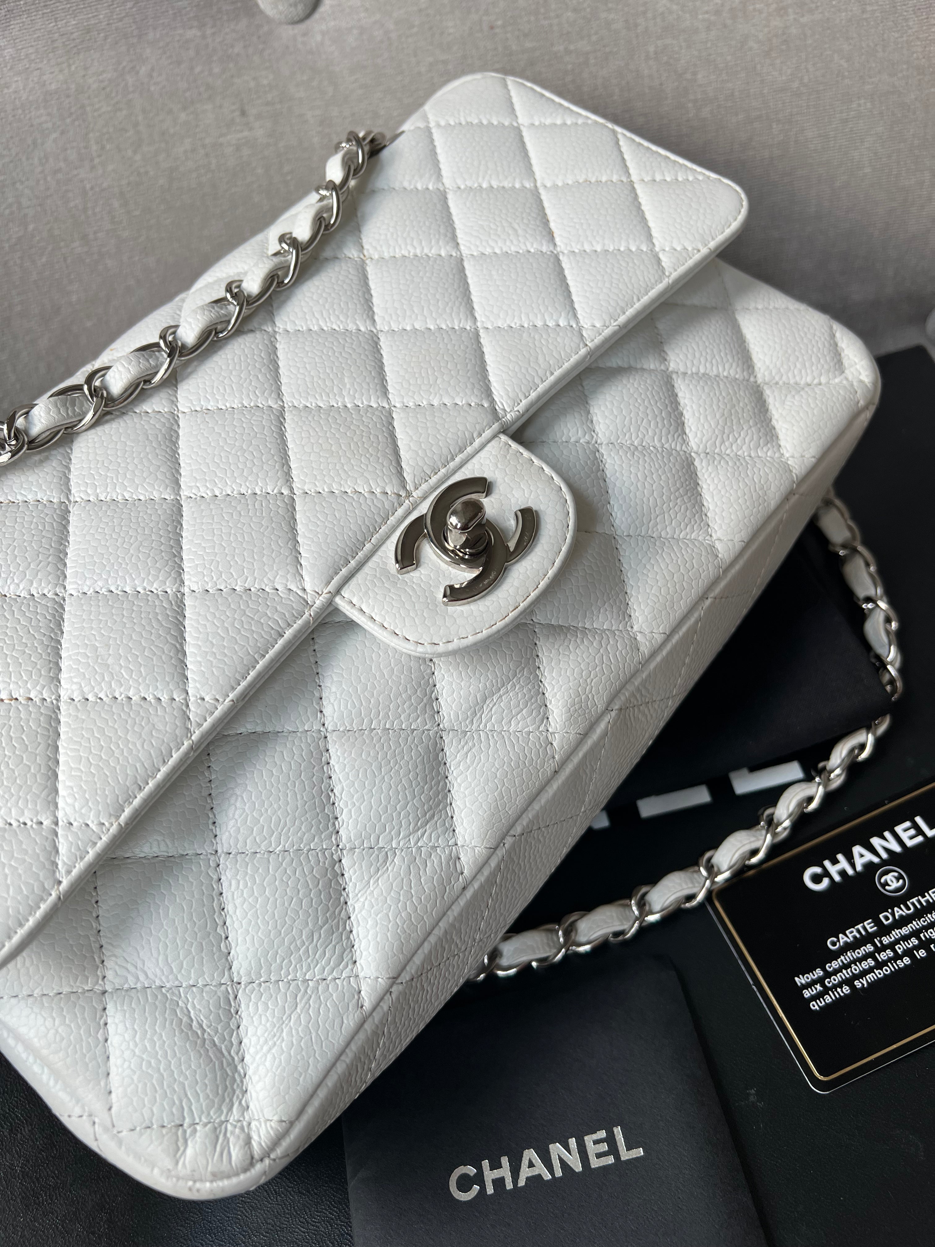 Chanel Medium Classic Flap in White Caviar (RRP £8,530)