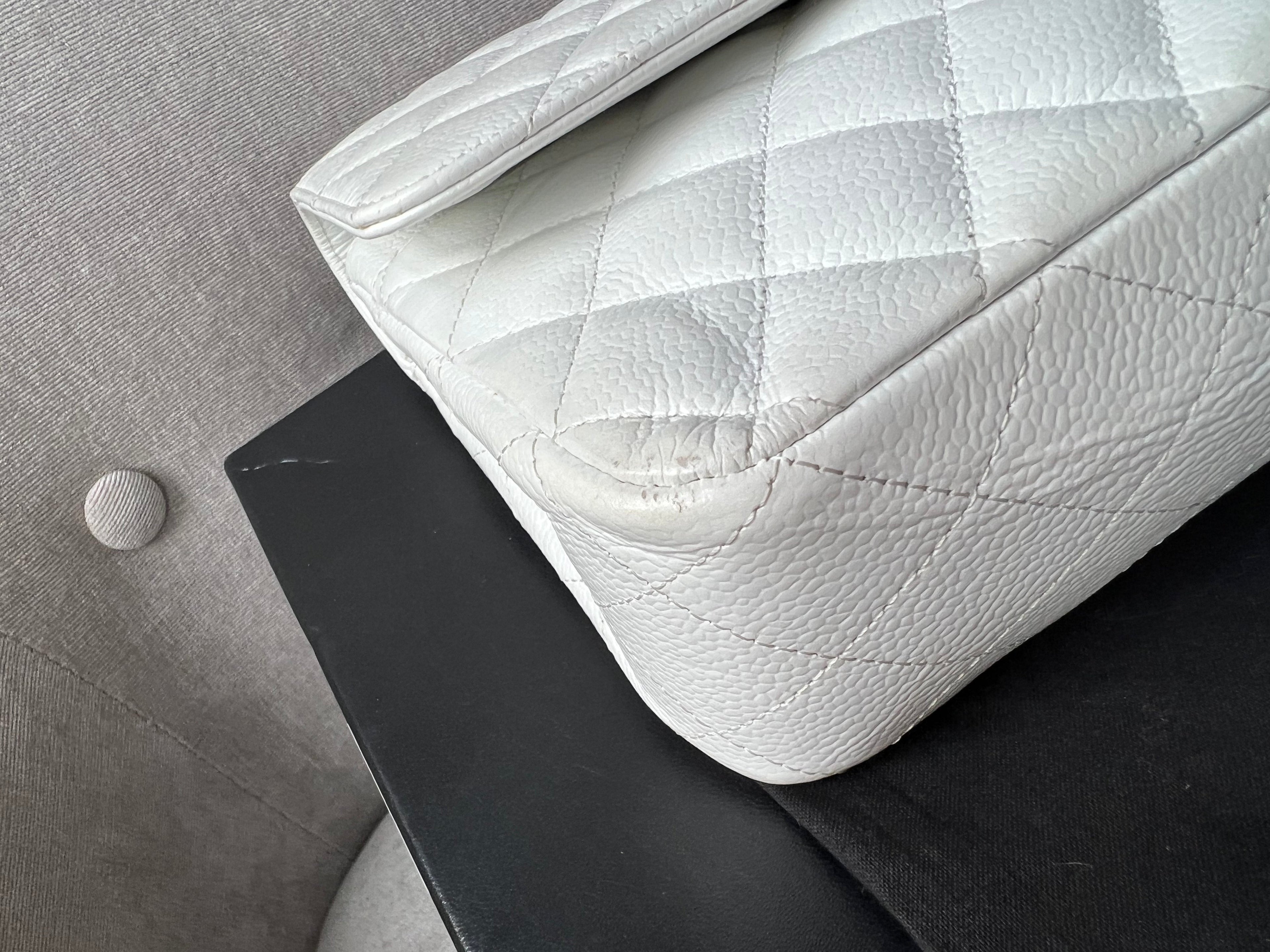 Chanel Medium Classic Flap in White Caviar (RRP £8,530)