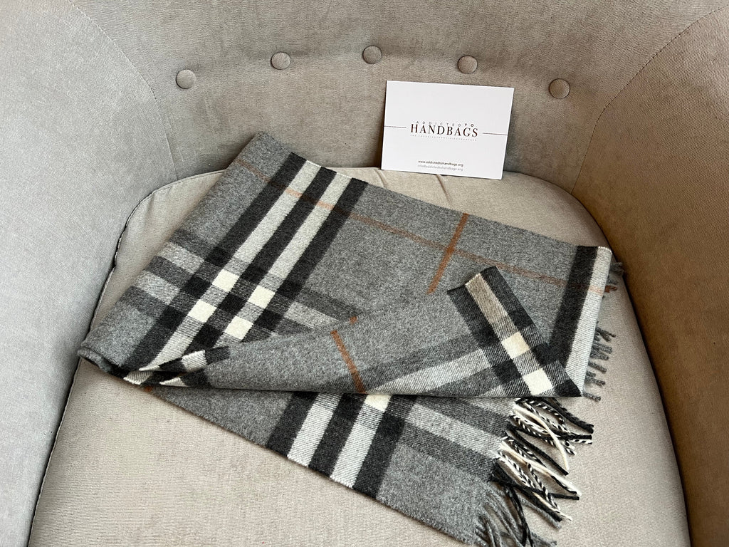 Burberry Classic Check Grey Cashmere Scarf (RRP £390)