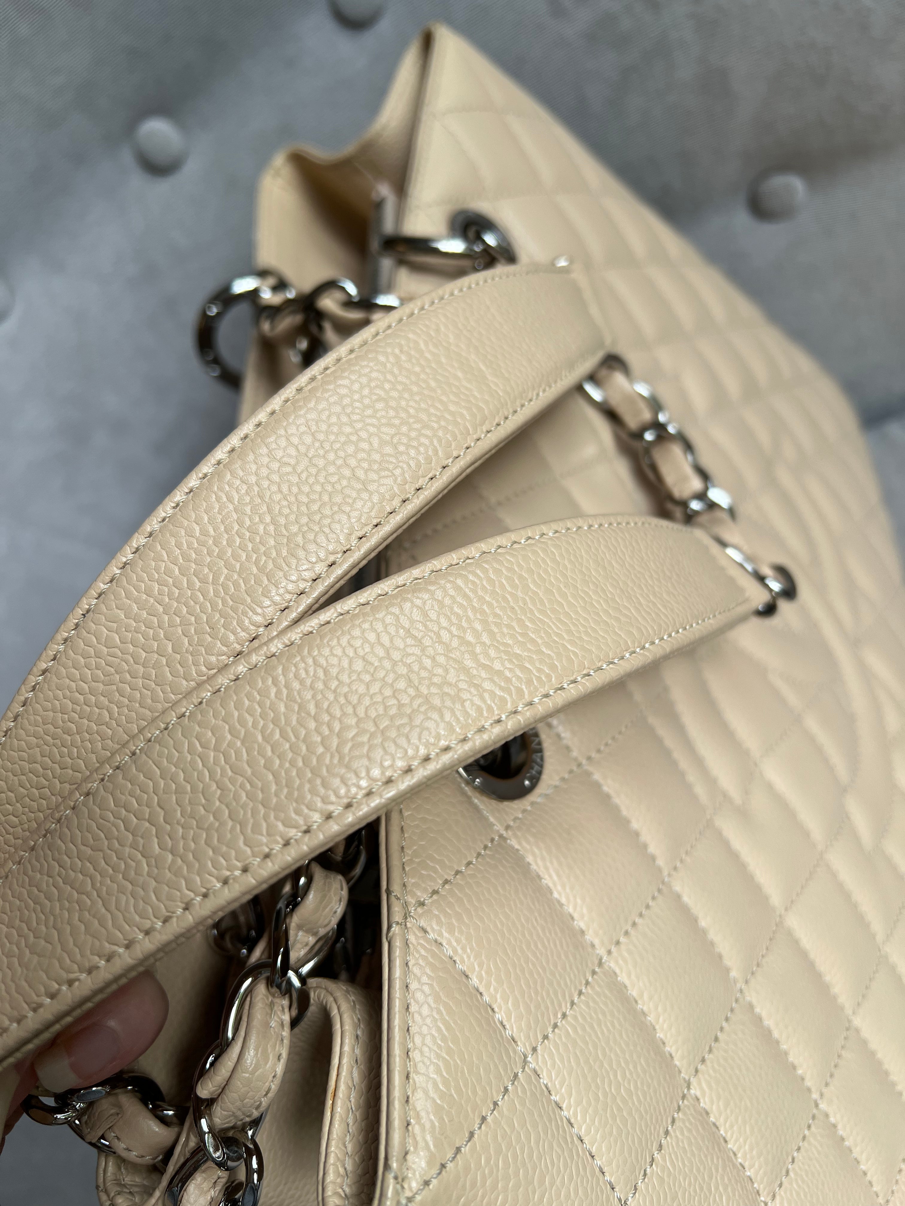 Chanel Light Beige Caviar Grand Shopper Tote with gold hardware (GST)
