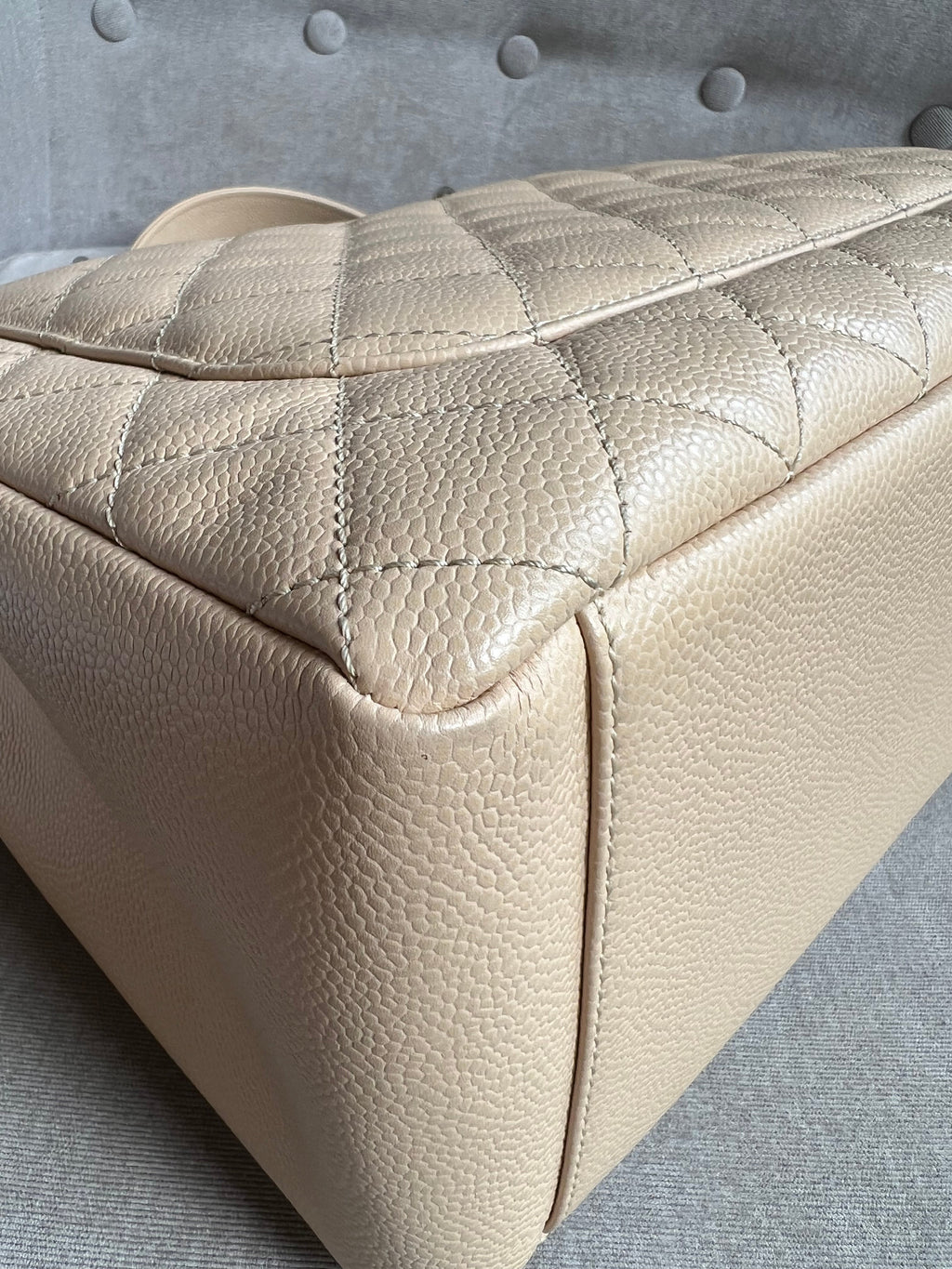 Chanel Light Beige Caviar Grand Shopper Tote with gold hardware (GST)