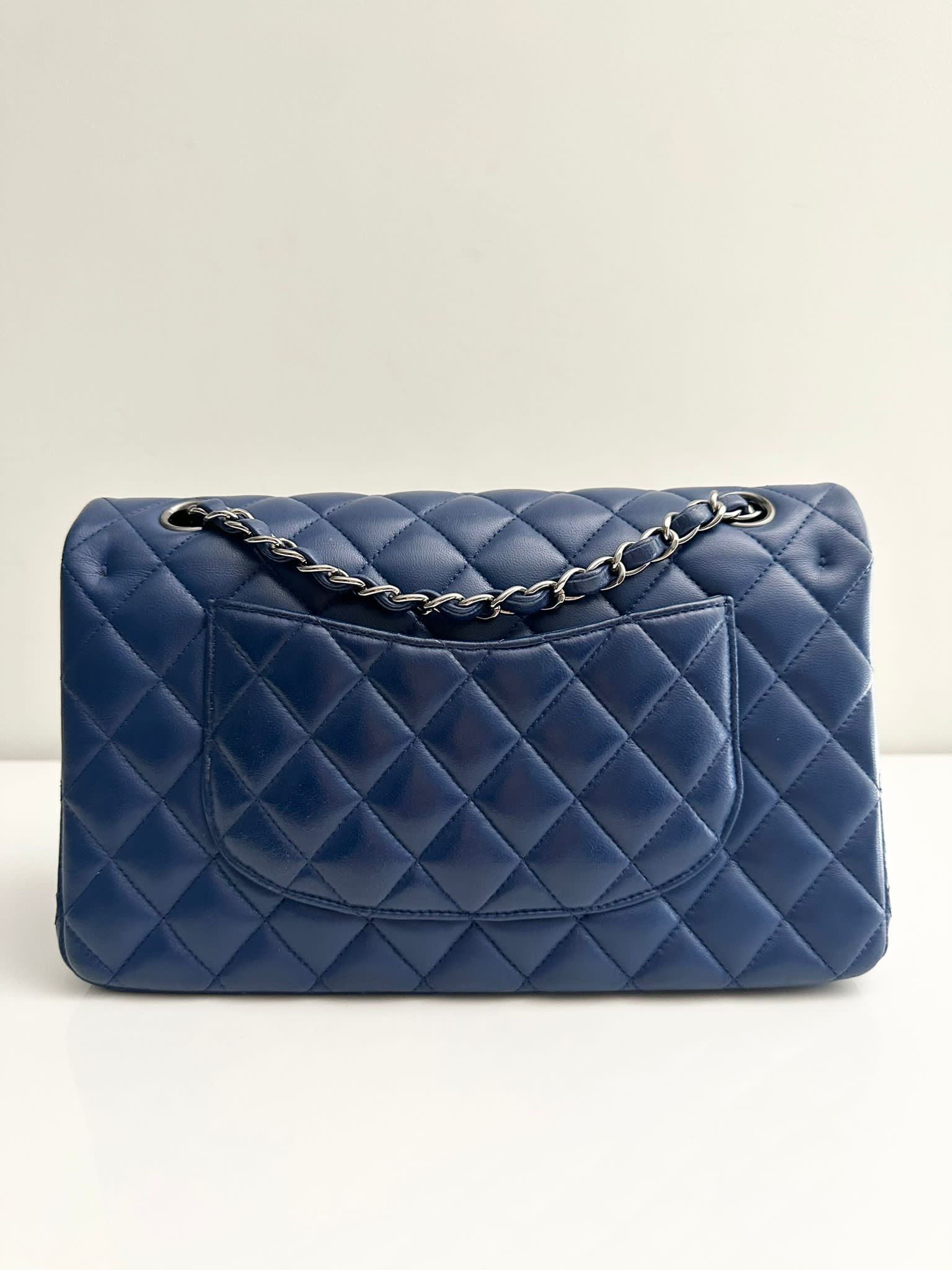 Chanel Classic Medium Lambskin Flap Navy Blue SHW