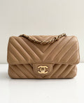 CHANEL Calfskin Dark Beige Chevron Classic Flap Mini GHW