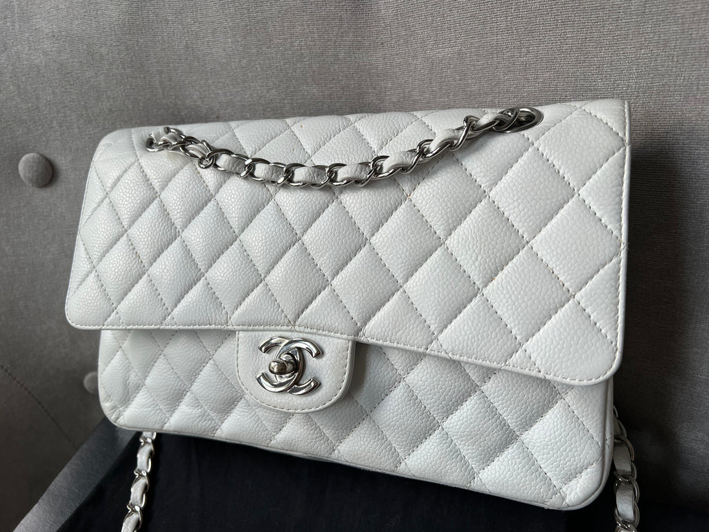 Chanel Medium Classic Flap in White Caviar (RRP £8,530)