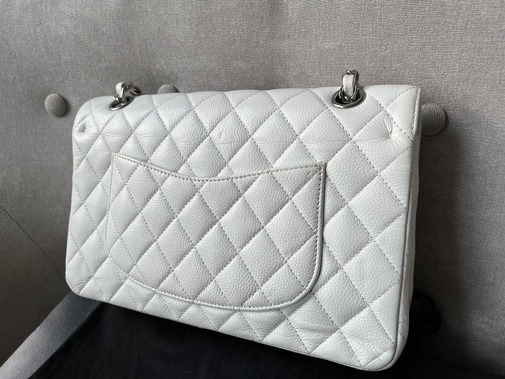 Chanel Medium Classic Flap in White Caviar (RRP £8,530)