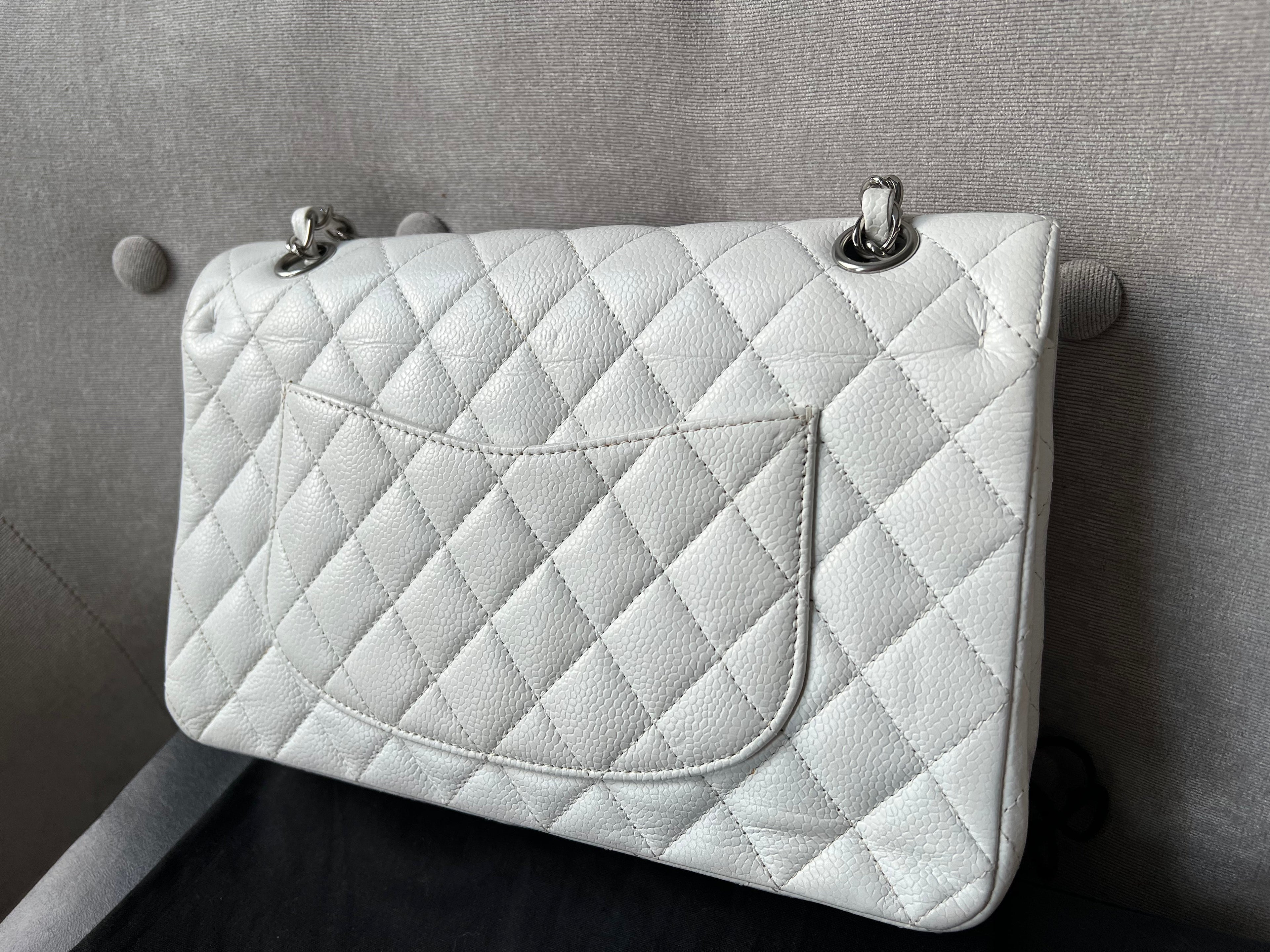 Chanel Medium Classic Flap in White Caviar (RRP £8,530)
