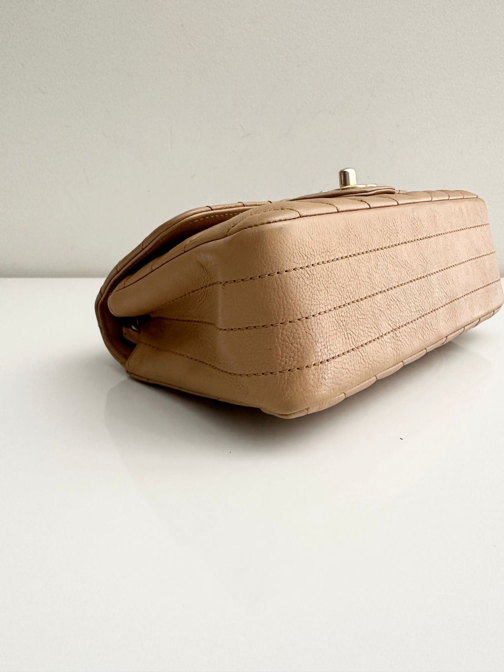 CHANEL Calfskin Dark Beige Chevron Classic Flap Mini GHW