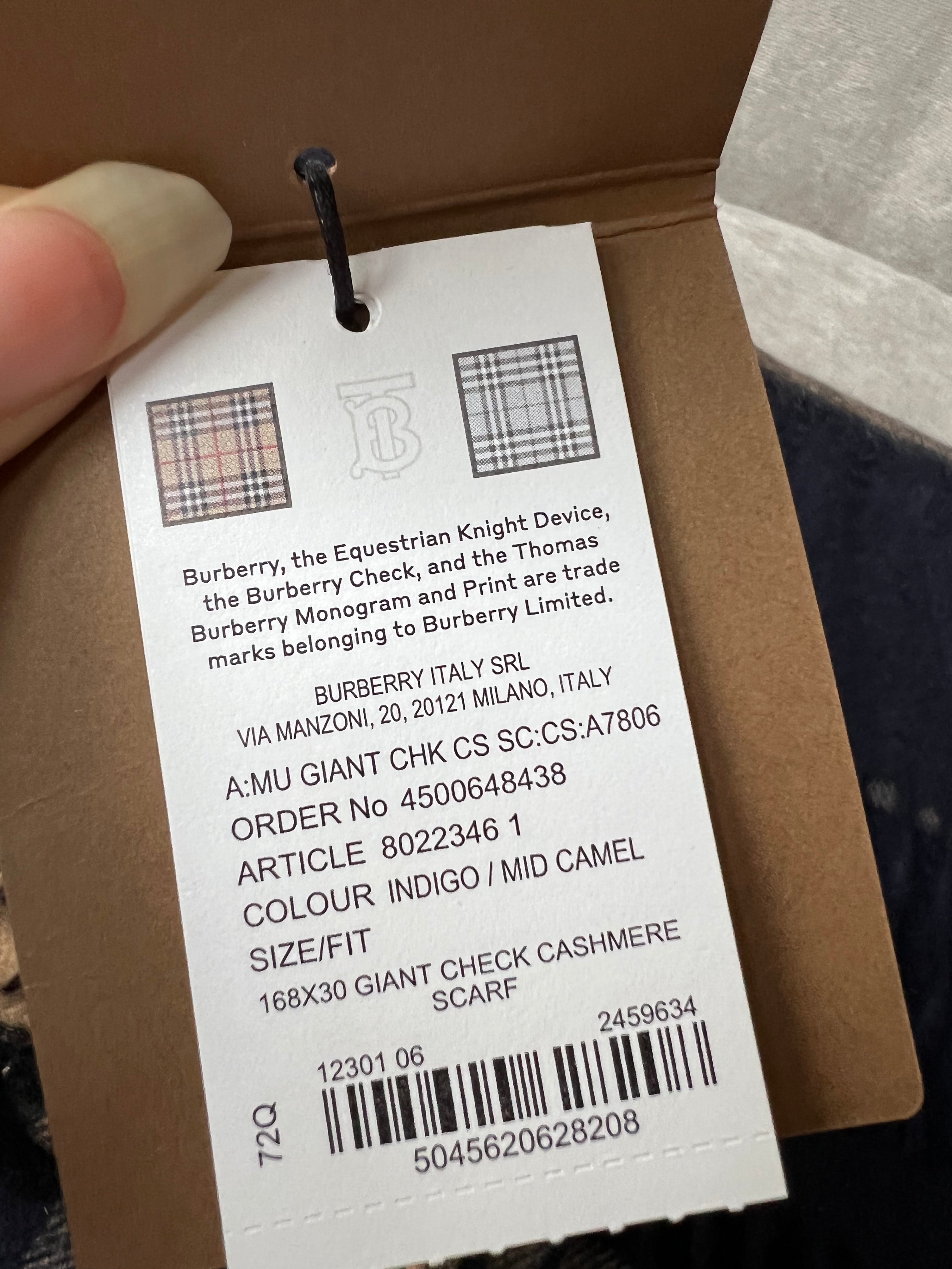 Burberry Classic Check Indigo and Mid Camel Cashmere Scarf (RRP £420)