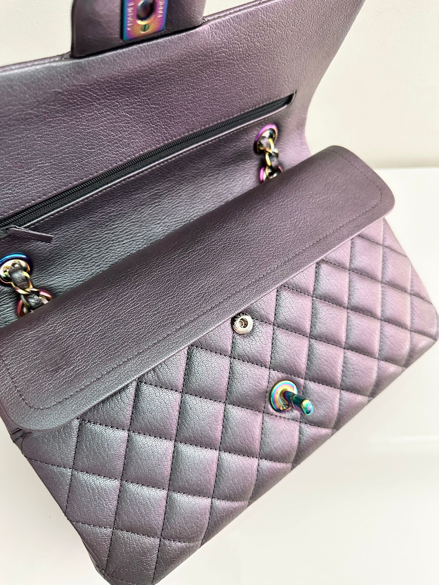 Chanel Classic Medium Goat Flap Purple Rainbow Hardware