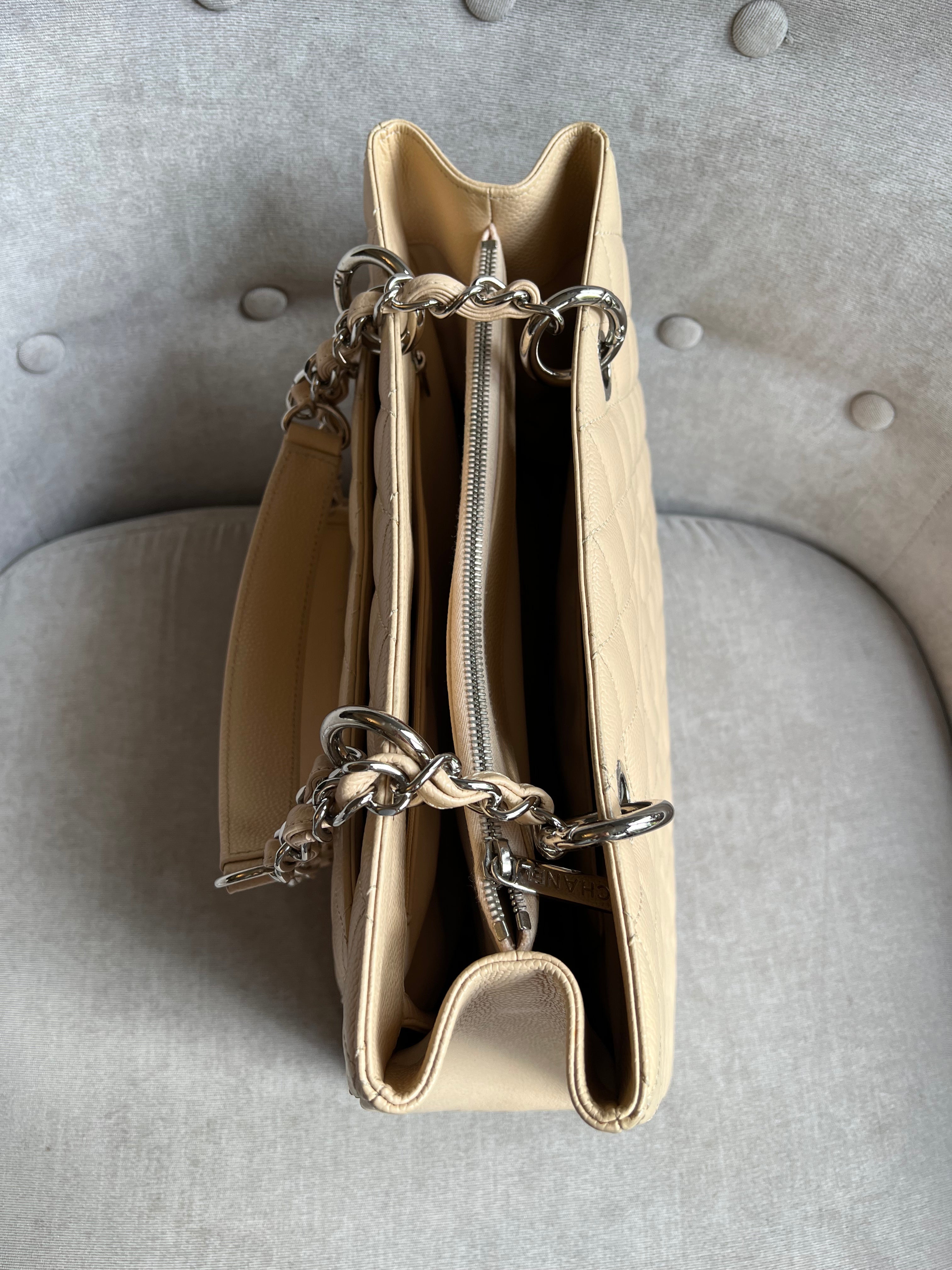 Chanel Light Beige Caviar Grand Shopper Tote with gold hardware (GST)