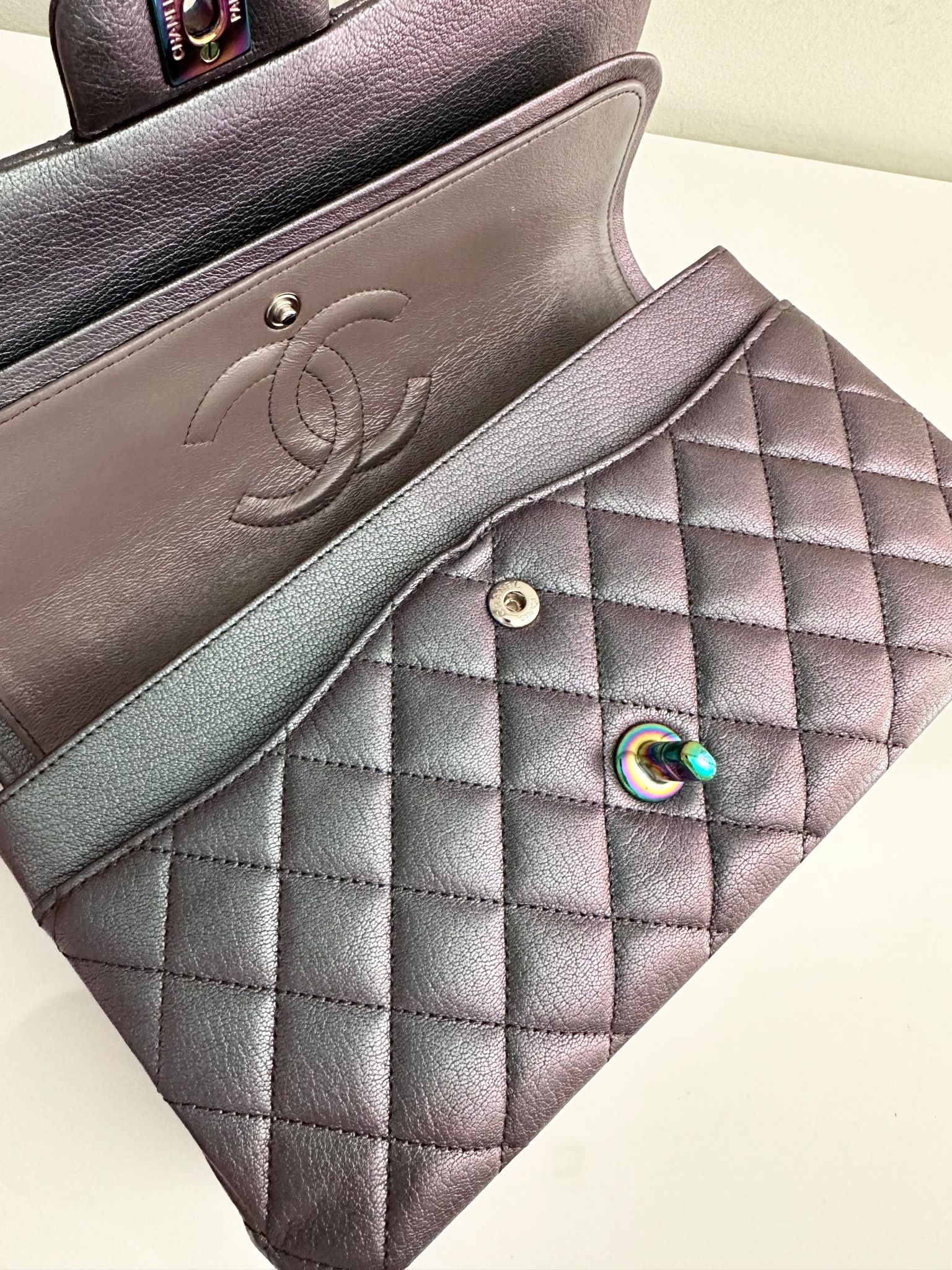 Chanel Classic Medium Goat Flap Purple Rainbow Hardware