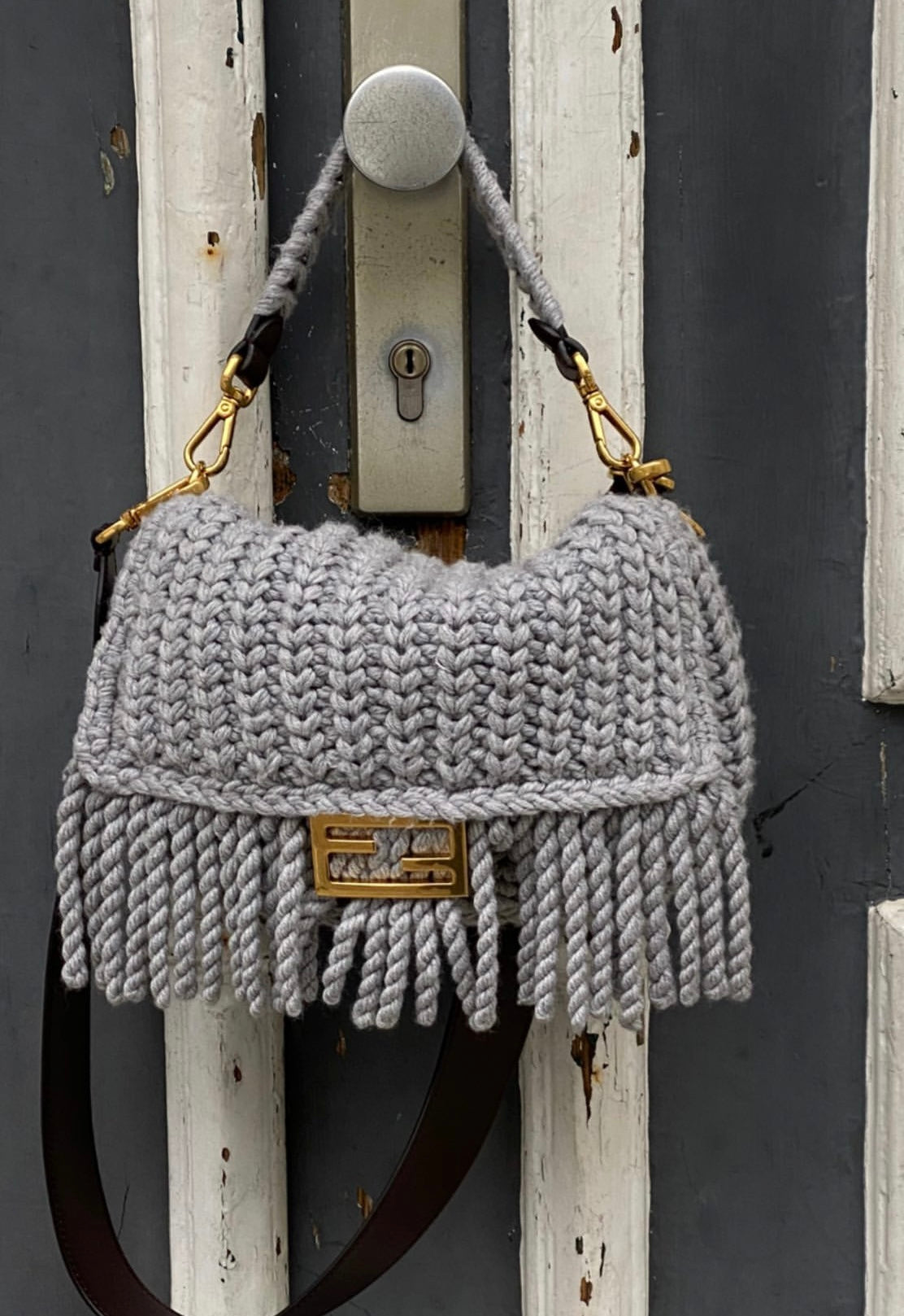 Fendi Knitted Fringe Baguette Bag